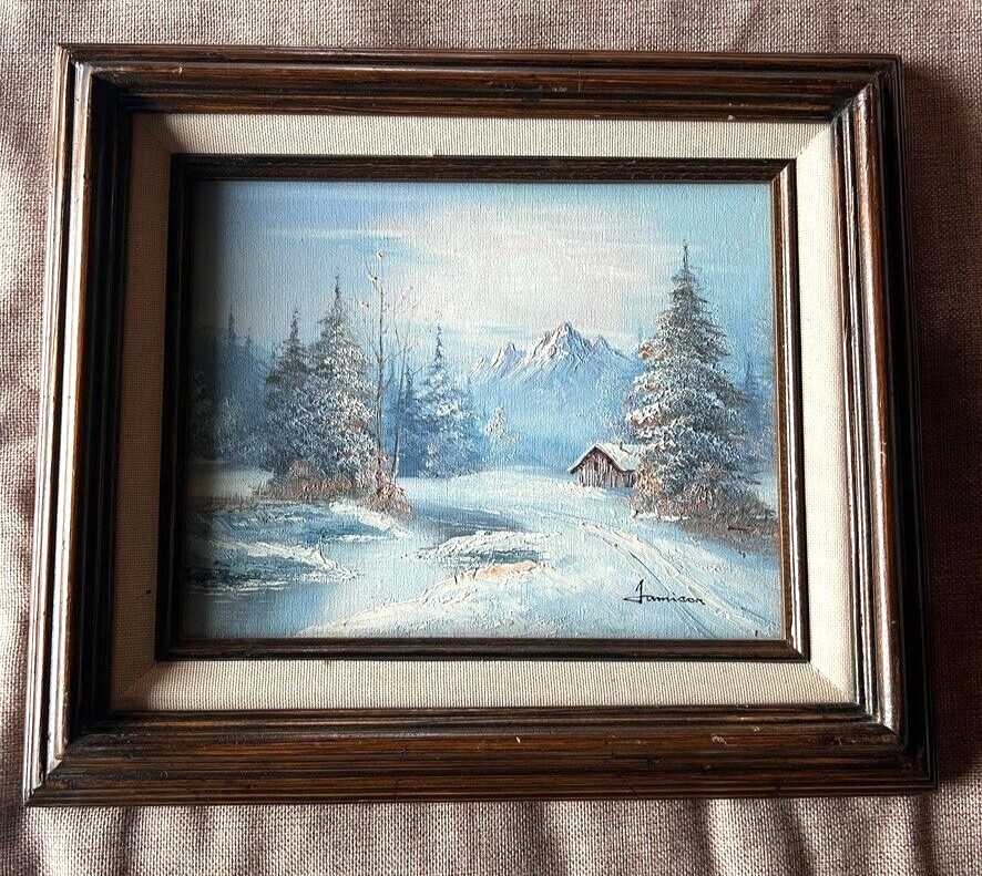 Signed Original Jamison Oil Painting Signed Winter Landscape Framed 12.5×14.5″