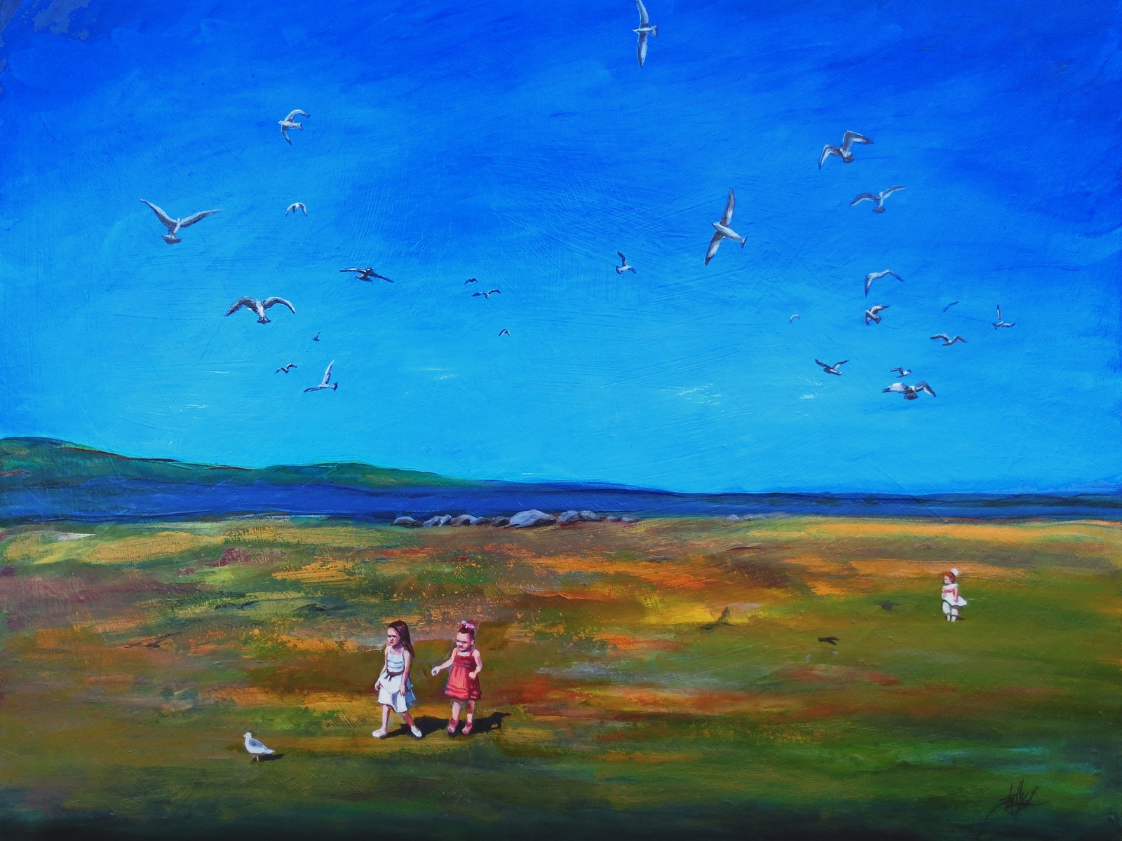 Original Art by Artist Lake Superior Birds and Girls Acrylic Painting
