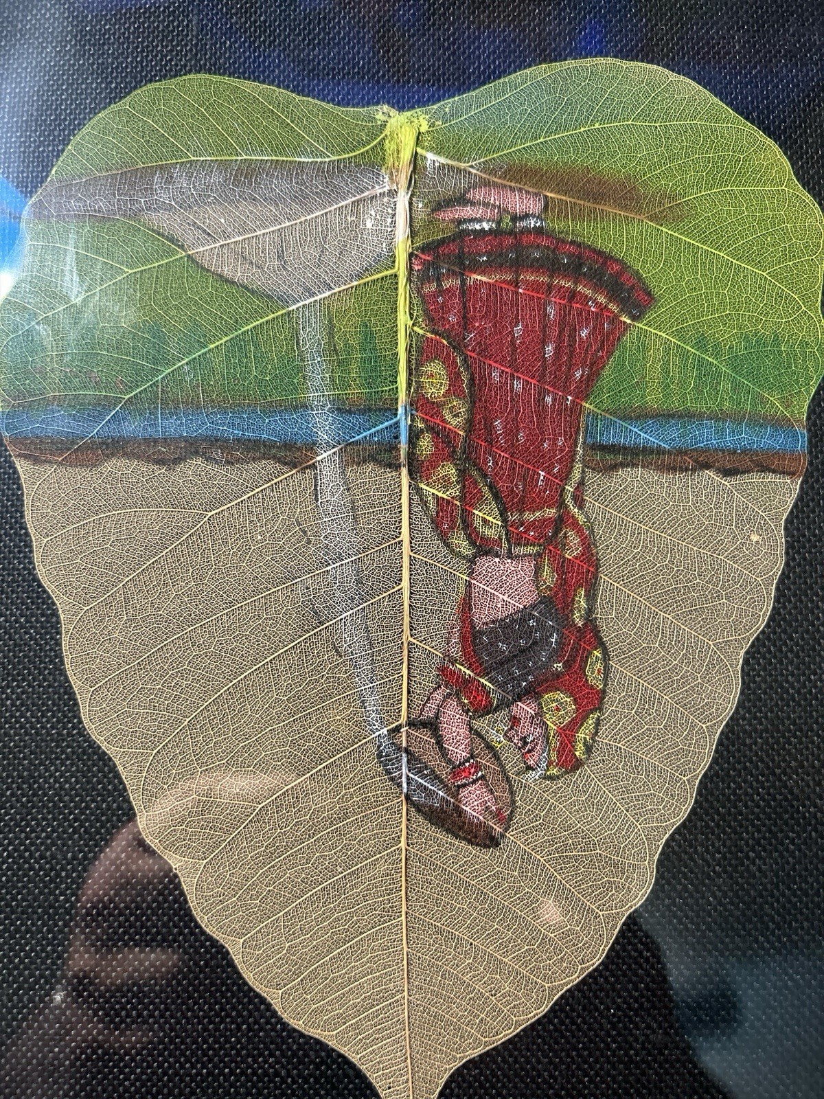 Vintage Hand Painted Pipal Leaf Framed