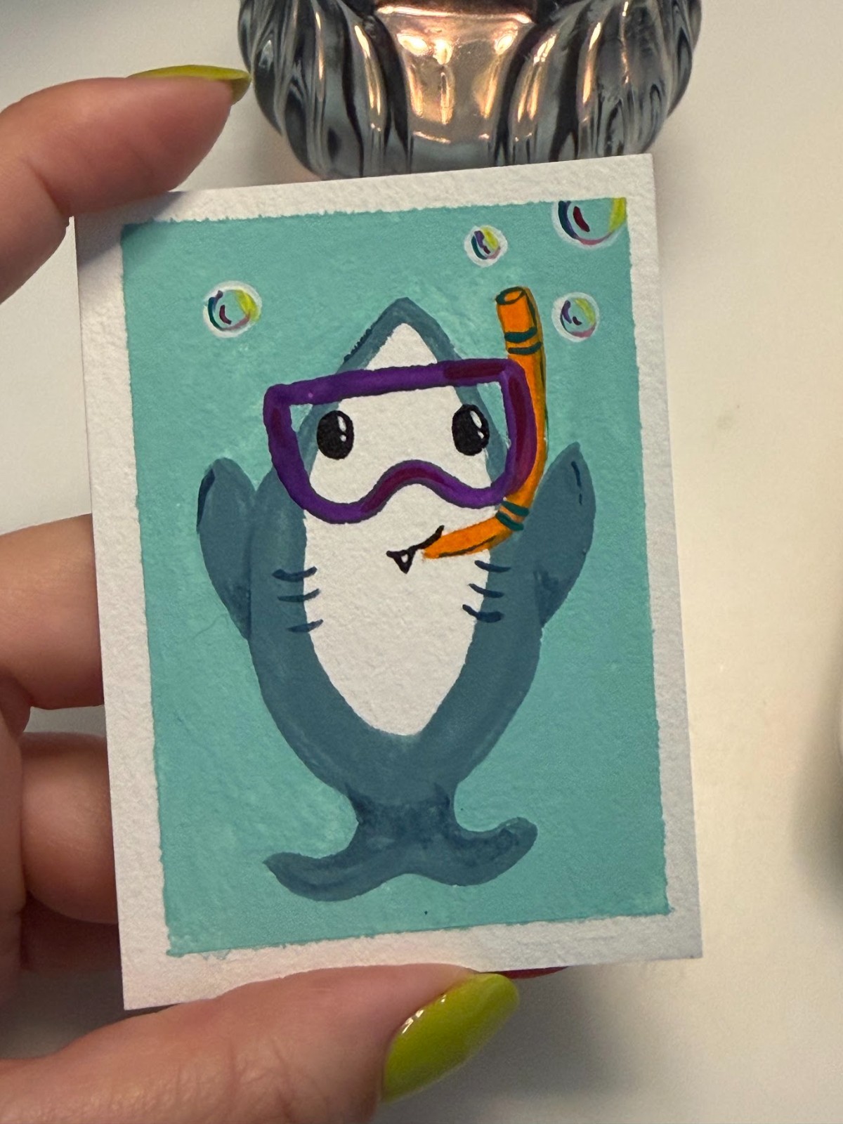 ACEO Original Mini Painting/Silly Shark Diver