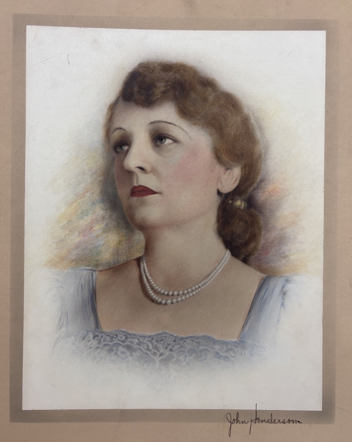 Antique 1920s John Henderson Original Watercolor & Pastel Woman Portrait Signed