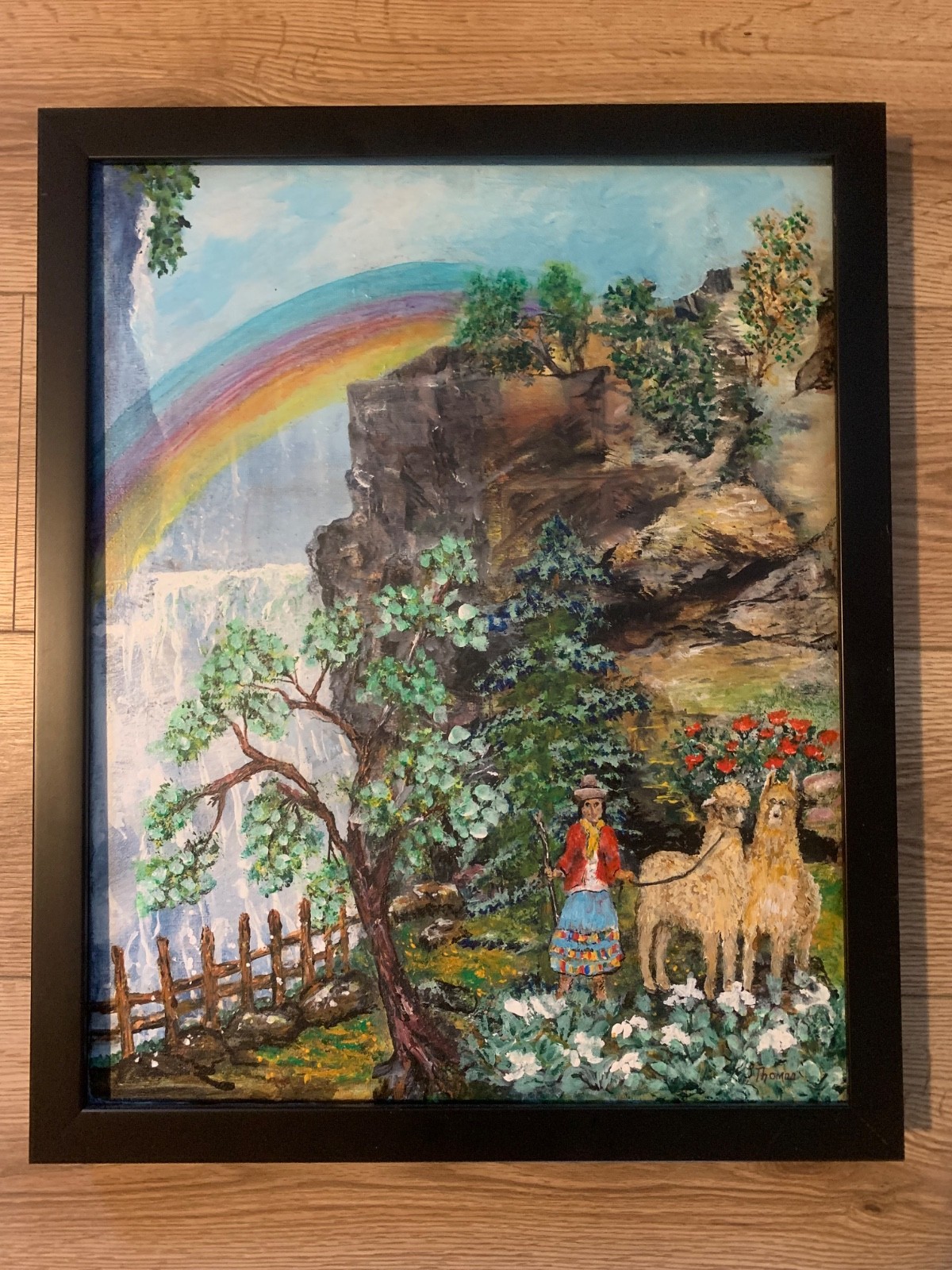 Peruvian Folk Art Oil Painting Machu Picchu Scene Signed by Lynn Thomas 16×20