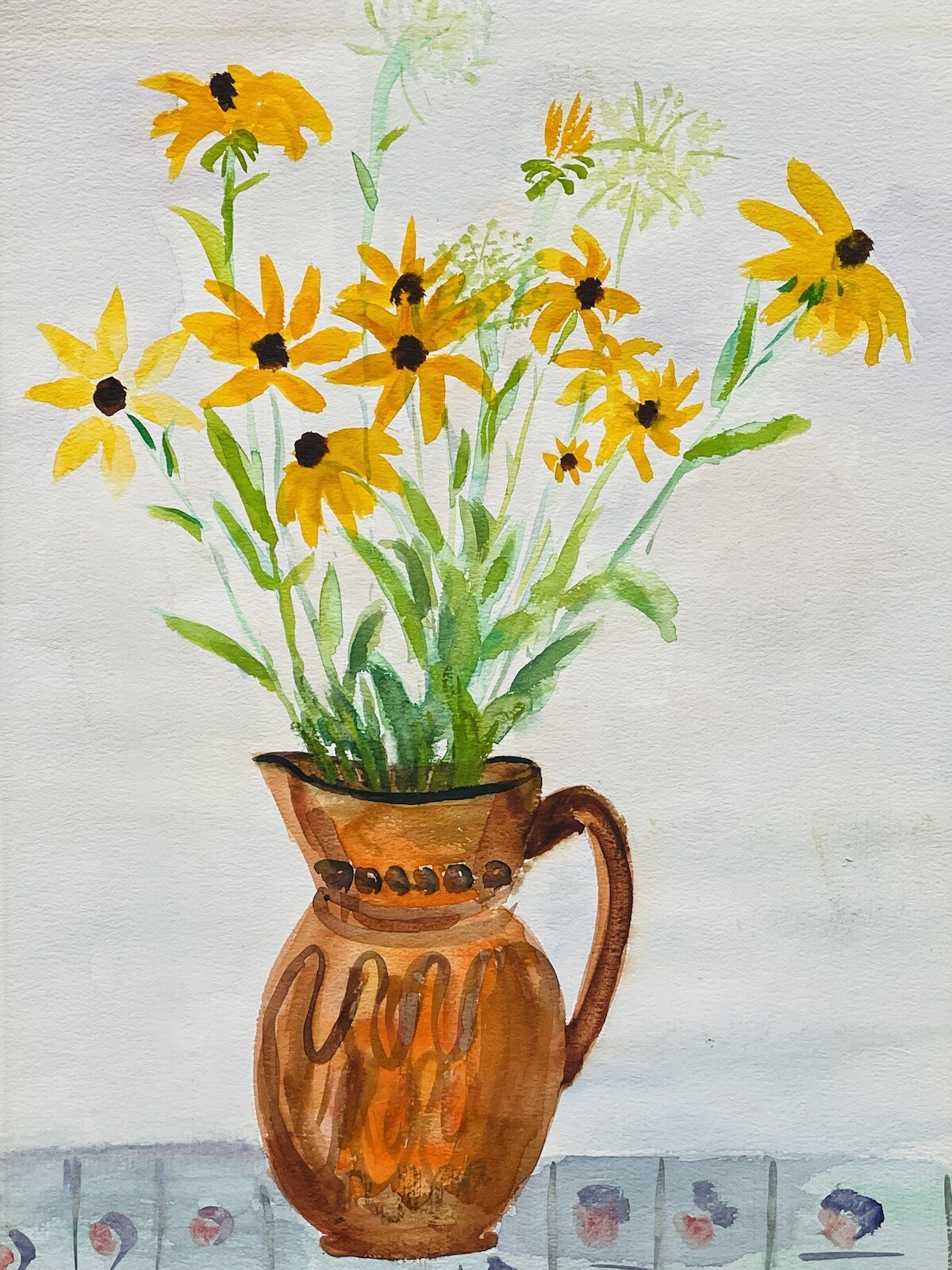 New York. Maine Modernist Artist Jo Levy Watercolor Floral Still Life. Signed JL