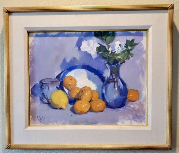 Listed Artist Raye Anne Marks Signed Framed Original Still life Oil Painting