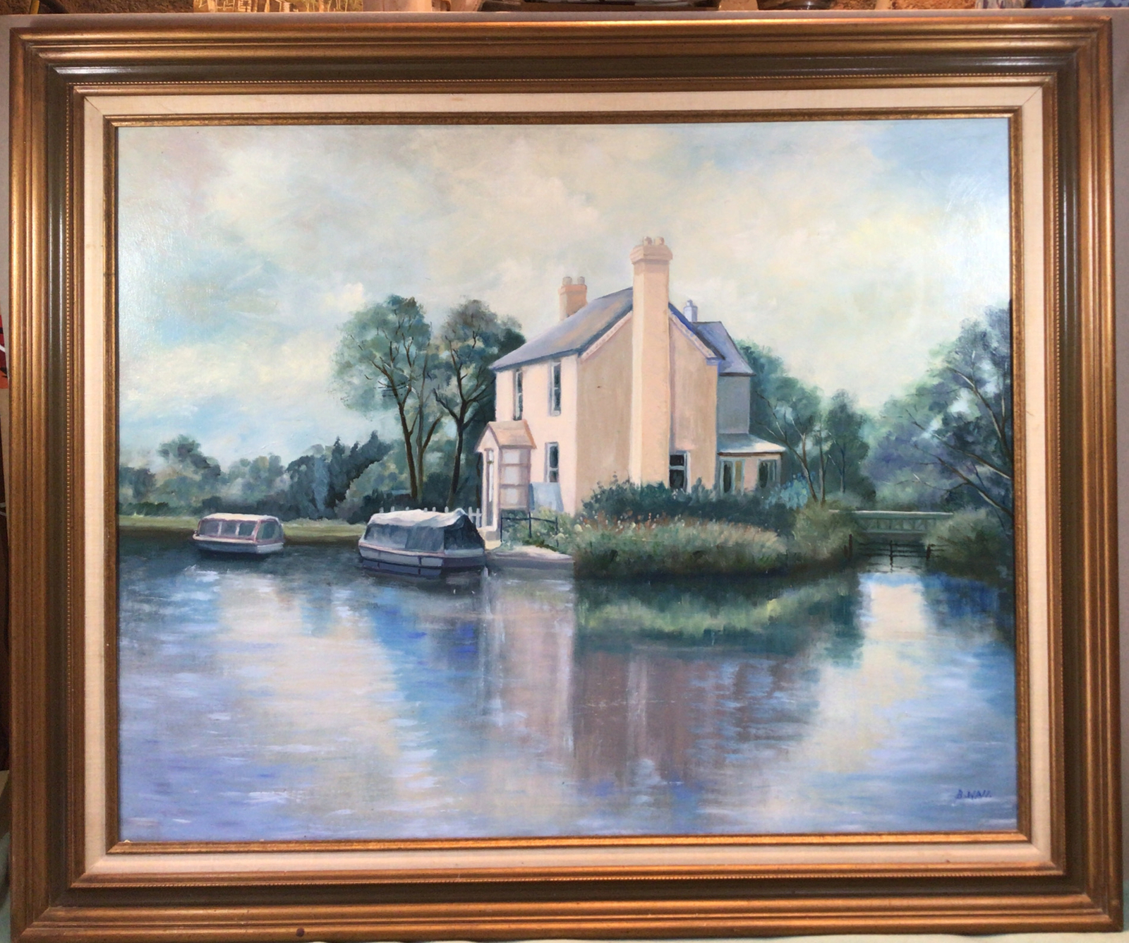 B E Wall ,Reflections At Dusk Framed Oil Painting