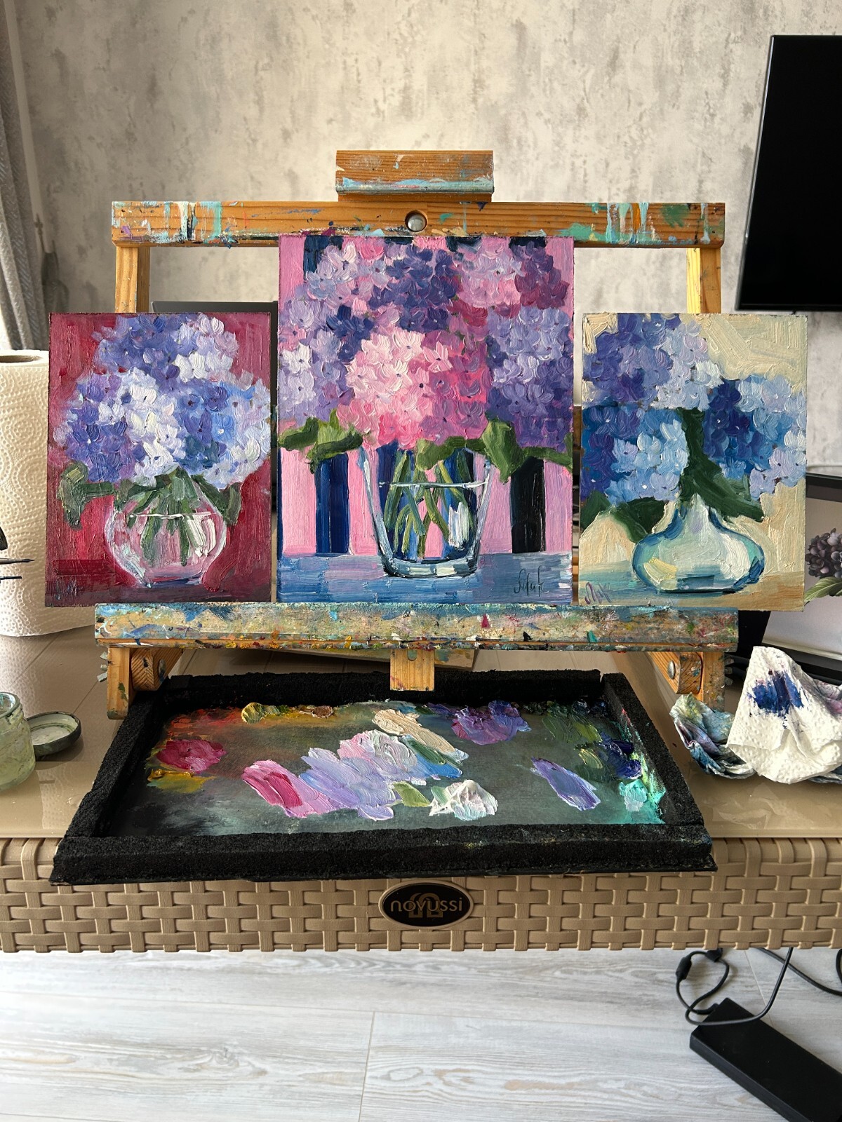 Hydrangea Oil Painting Small Flower Original Wall Art Floral Painting Home Decor
