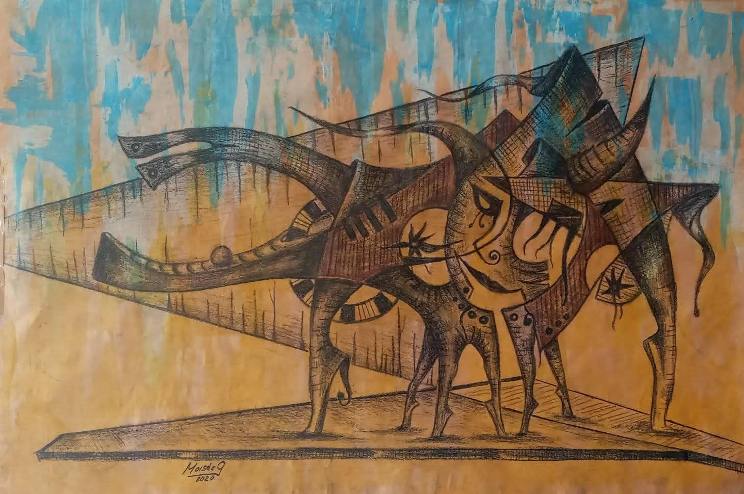 Mixta Pencil Paper Craf T : CARNAVAL cuban art 60×45 Cm moises Gonzalez