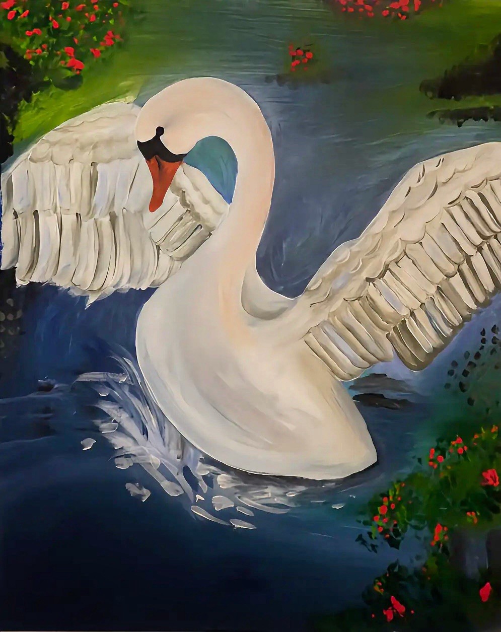 CONTEMPORARY ART | SWAN & LAKE NATURE ANIMALS PAINTING – 2 Piece Set