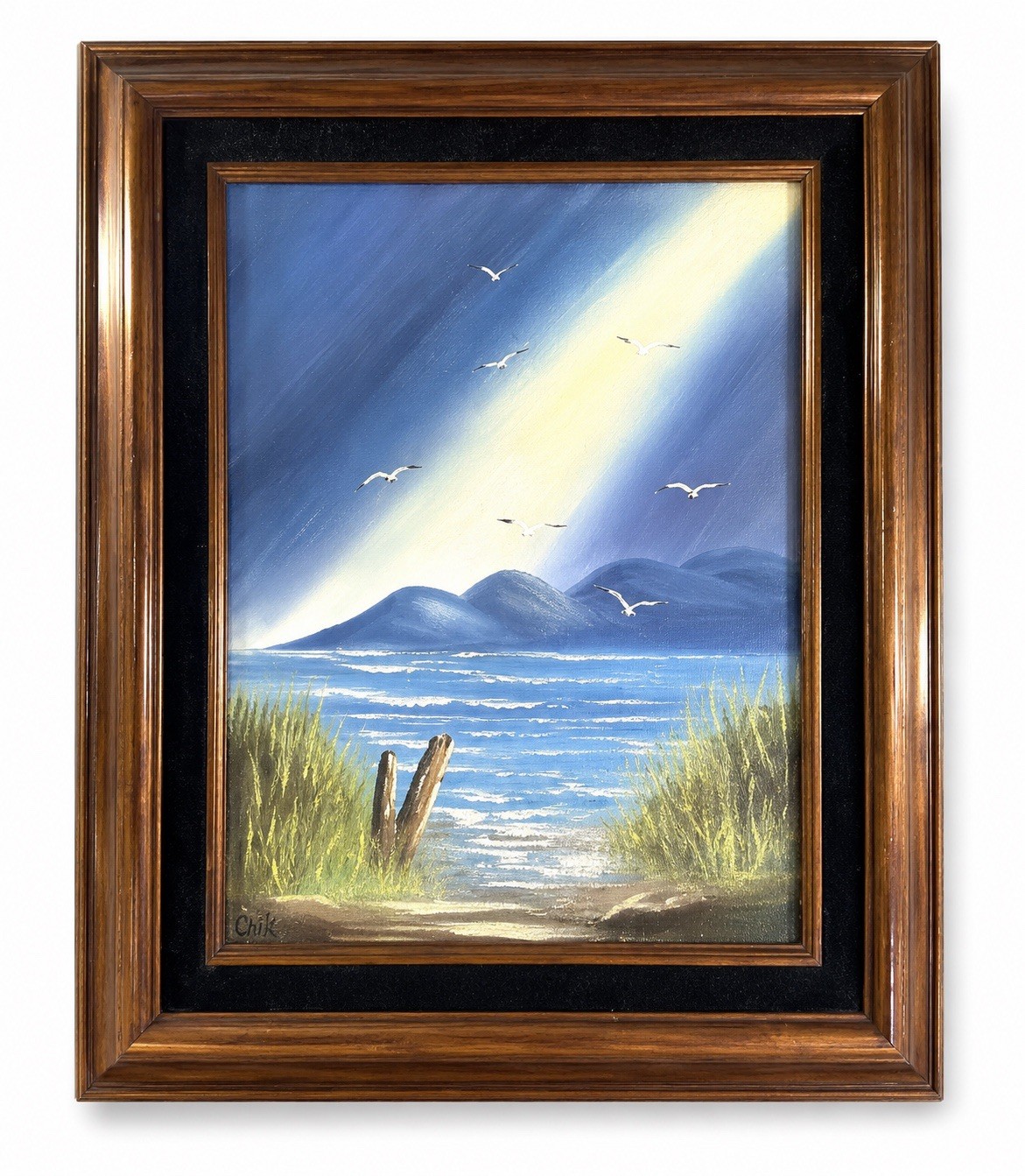 Original Coastal Seascape Oil Painting Seagulls Ocean Scene Framed Signed 15×18
