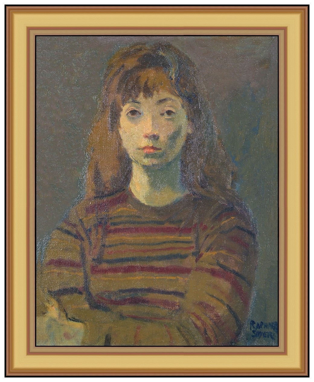 Raphael Soyer Signed Original Oil Female Portrait Painting on Canvas Framed Art