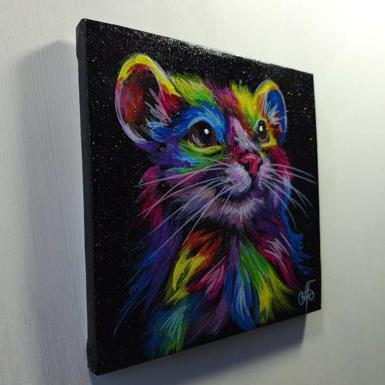 Rainbow Mouse Original Acrylic Painting Animal Portrait Canvas Wall Art Decor