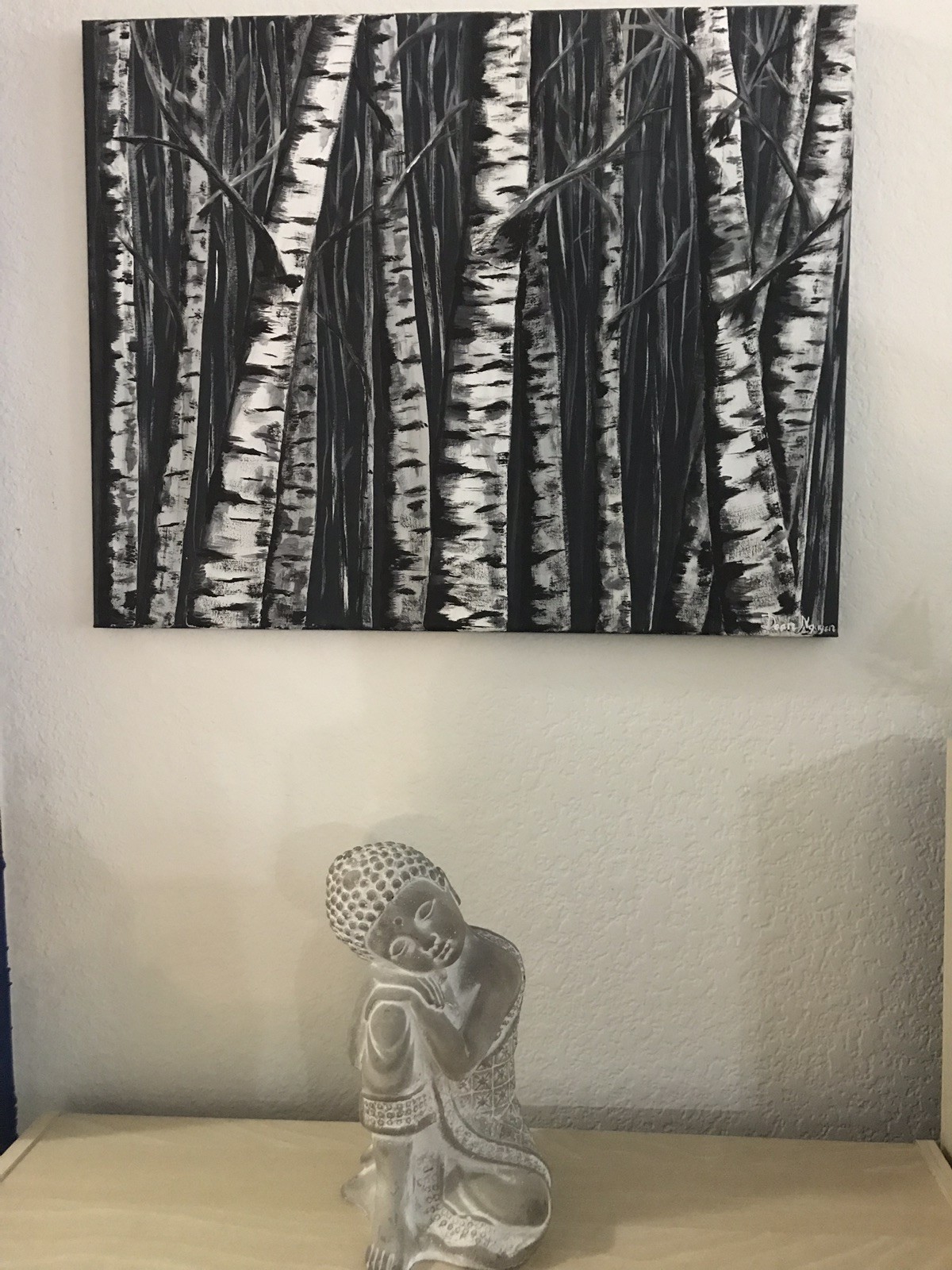 Original Acrylic Painting BIRCH TREES black and white 16 by 20 inches