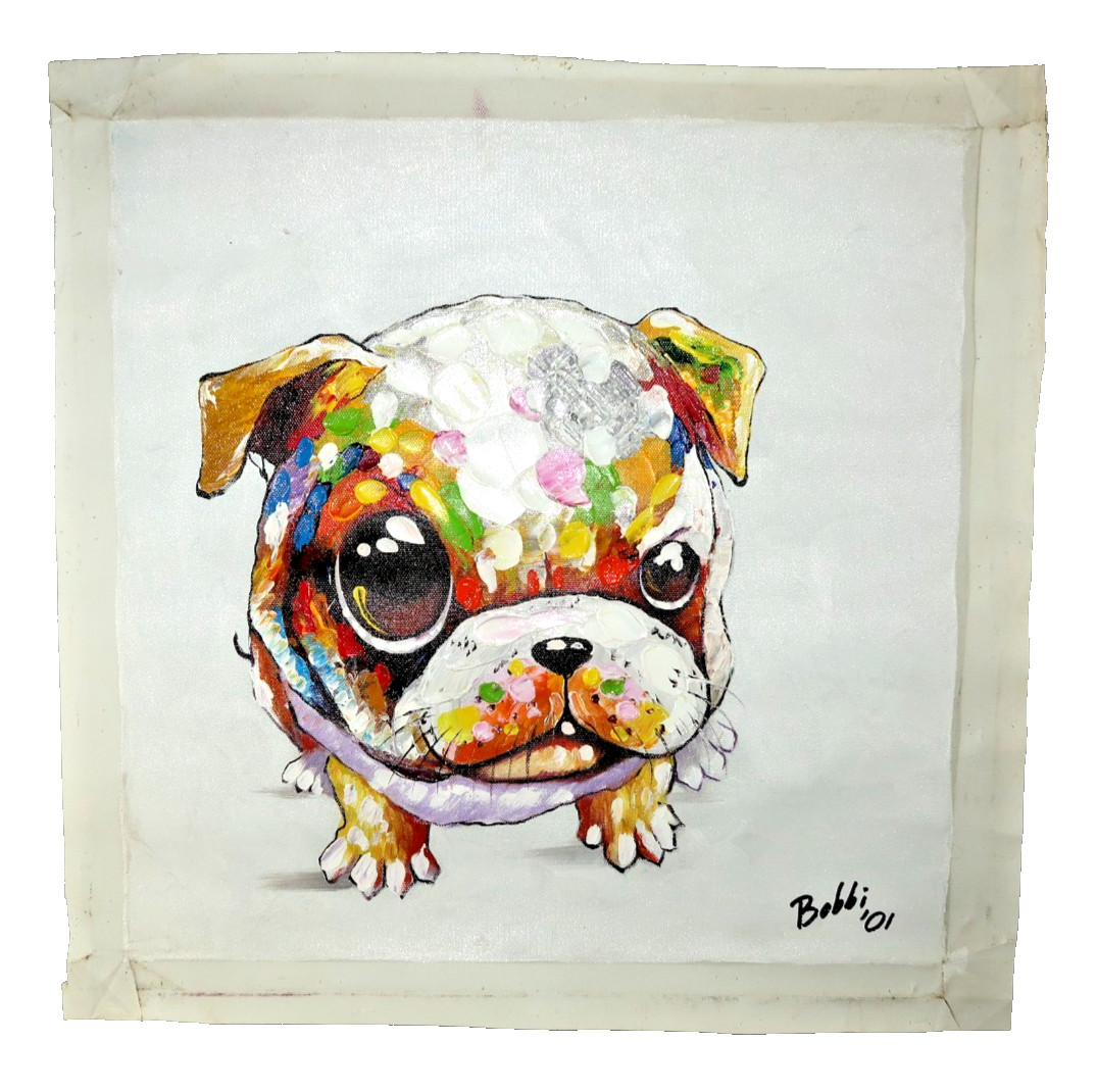 Painting Dog Pet Portrait French Bulldog Pug 15×15 Acrylic Oil Stylized Art