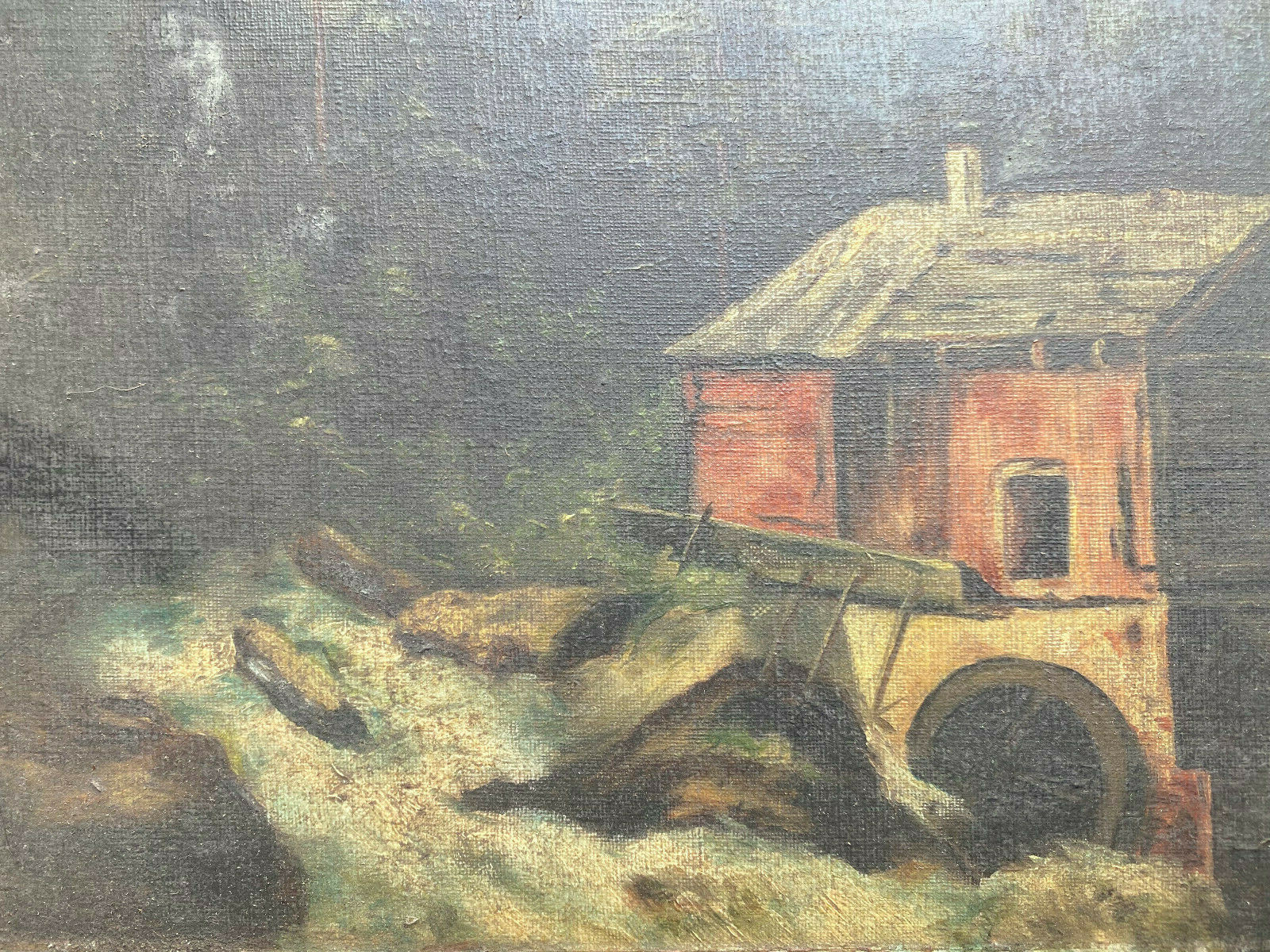 Oil Painting Mountain Stream Mill Gründerzeit Biedermeier Frame Antique Um 1880