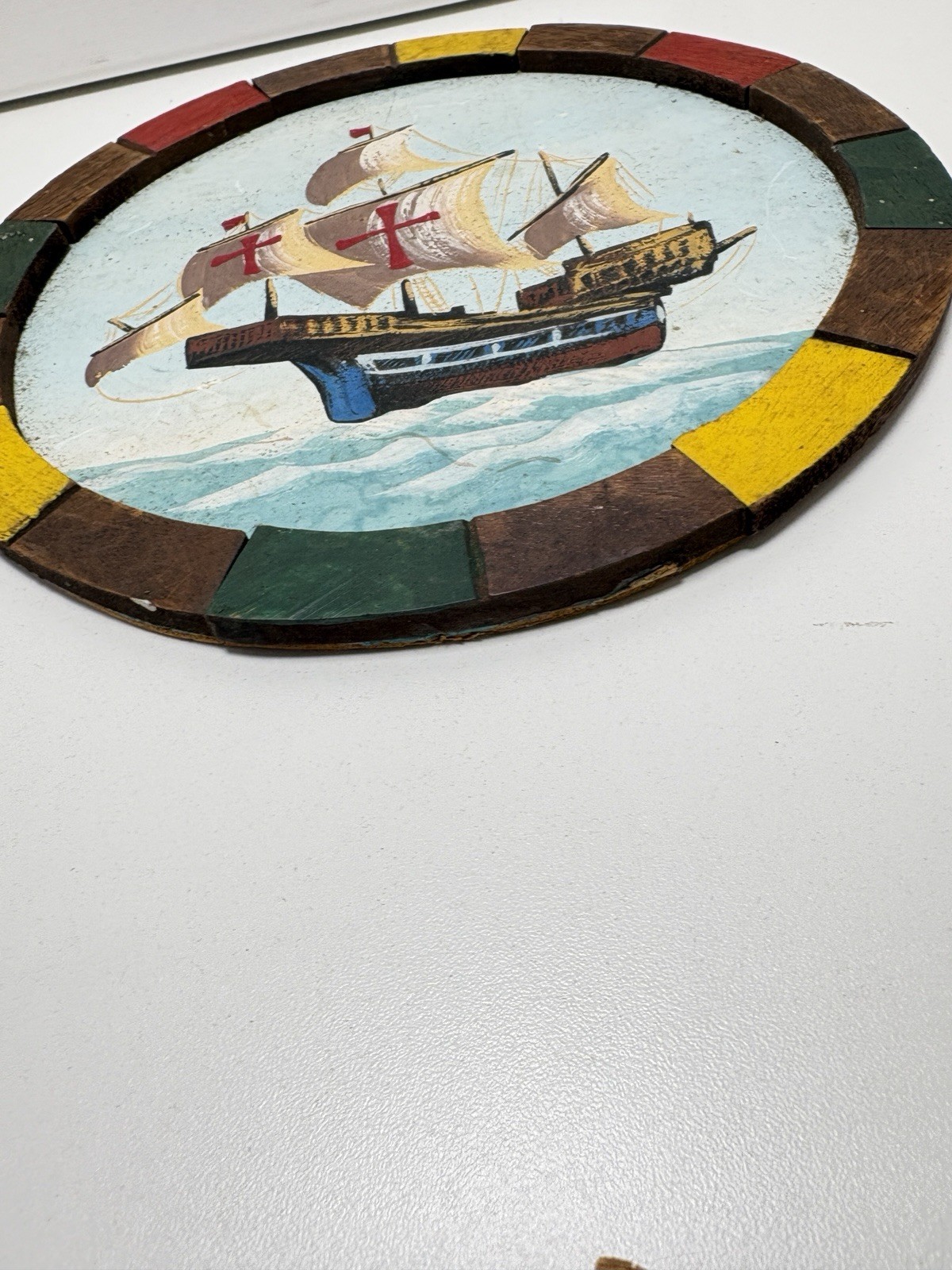 Vintage Sailboat Ship Painting Set Of 2 Painted On Wood Santa Maria 9.75”