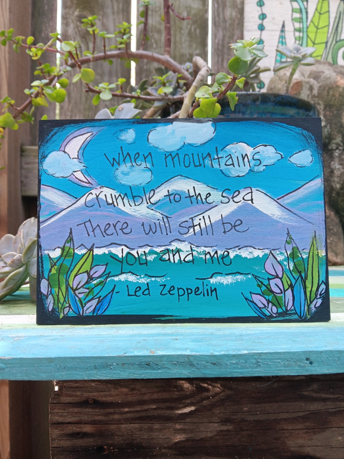 Led Zeppelin Thank You song Lyric Painting on 7 x 5″ wood panel, Seventies Music