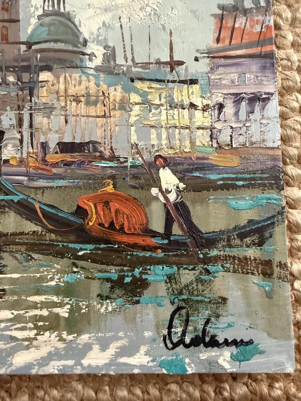 Vintage Textured Art Painting Venetian Scene Original Artist Signed 8”x10”