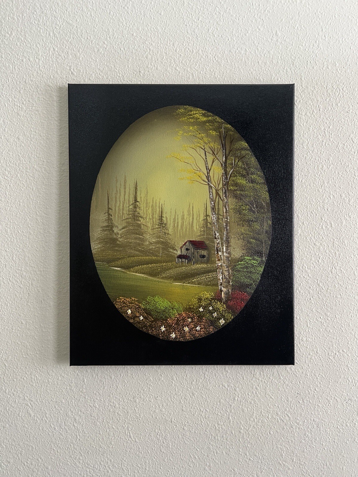 Bob Ross style original oil landscape painting “Daisies At Dawn” 16×20