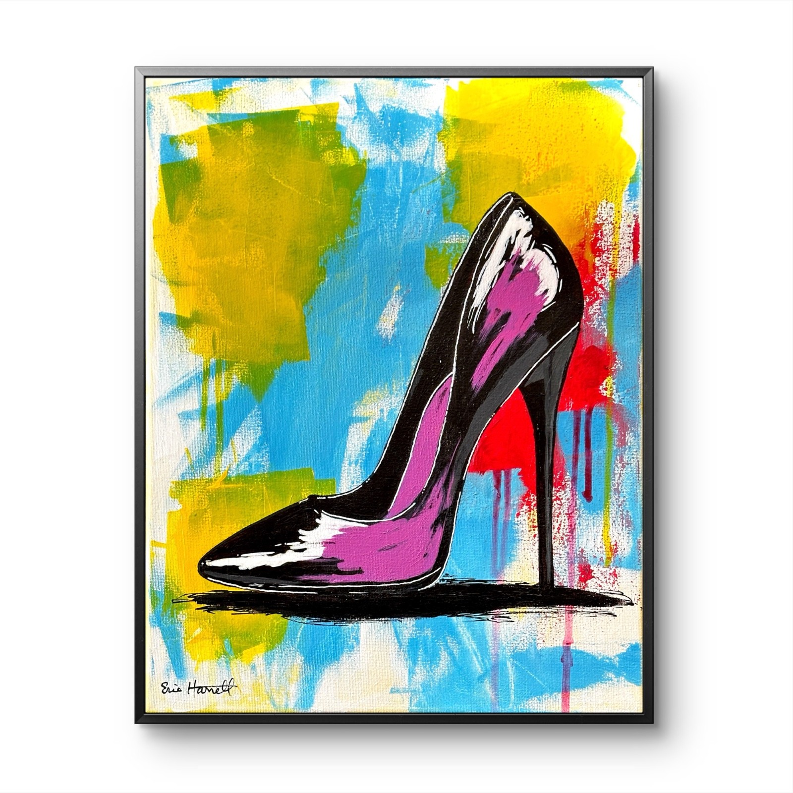 Original Stiletto Shoe 11×14 Canvas Bold Expressionist Painting Signed Decor Art