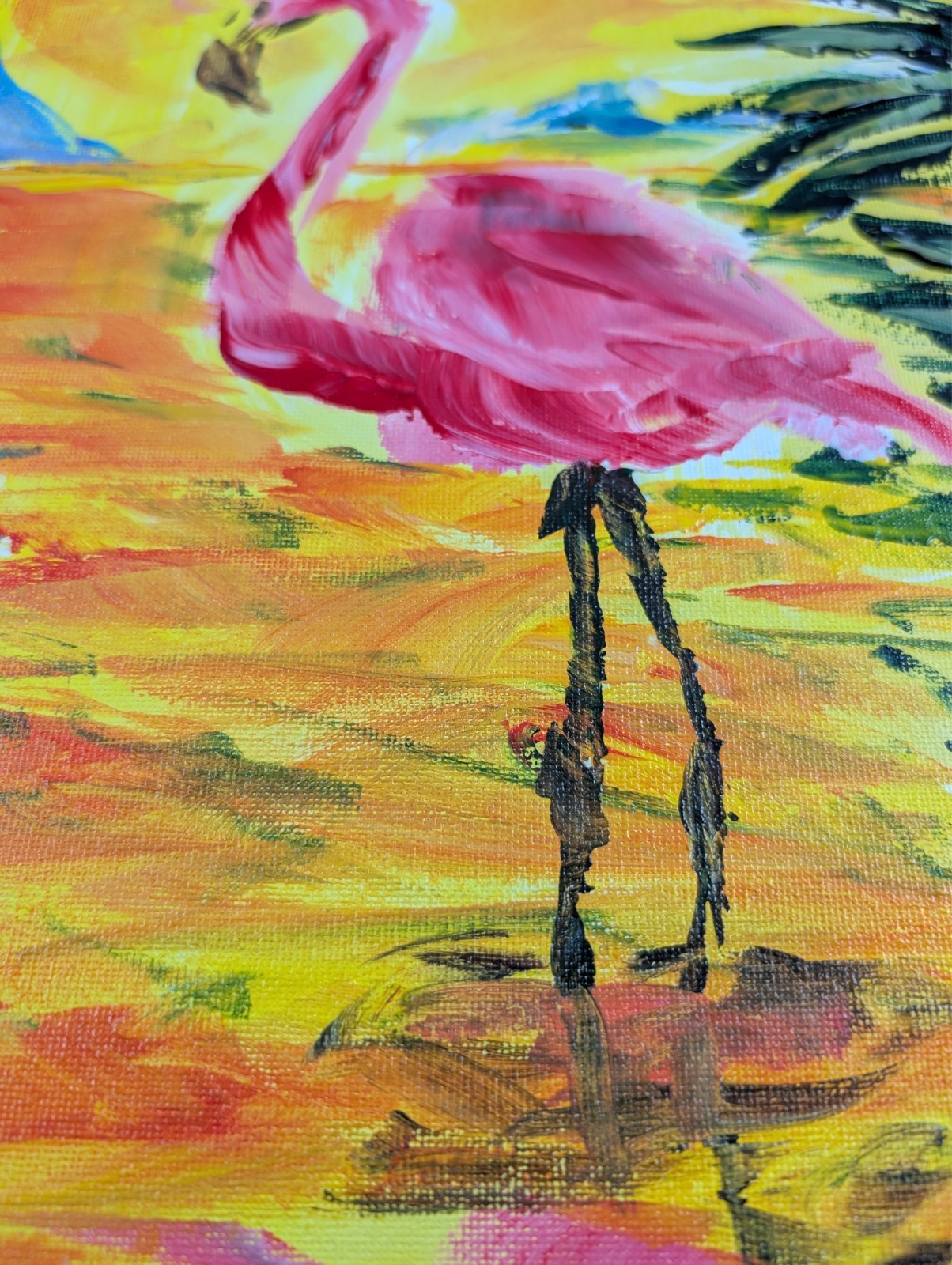 Flamingo 9×12 Original Painting Abstract Modern Art Canvas Wildlife Pink SWhite