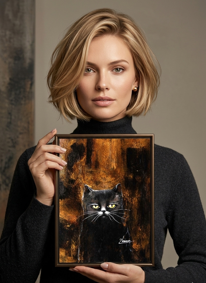 Original Acrylic Cat Painting Fine ART Charming Fantasy Pop Surreal Small Art A6