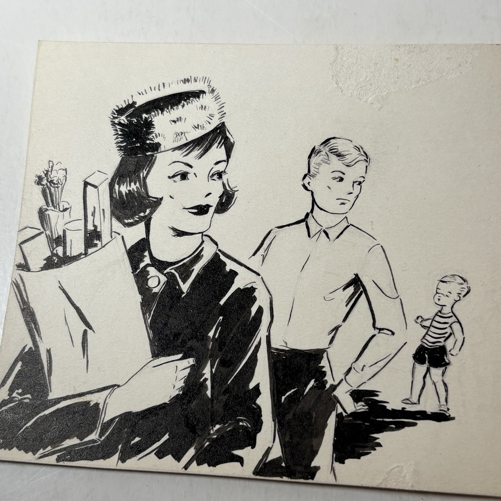 Vintage 1950’s Housewife Groceries & Boys Original MCM Concept Art Illustration