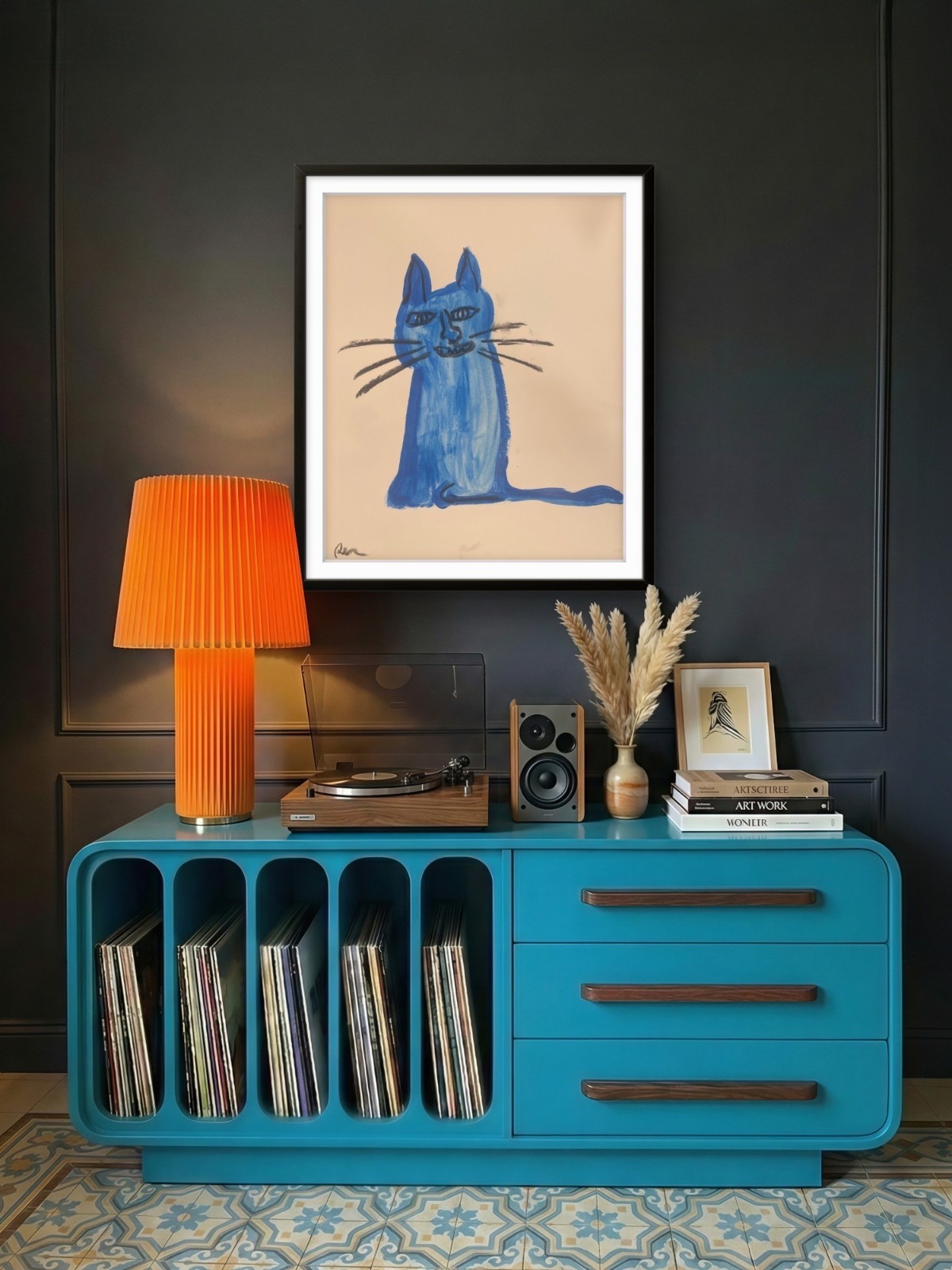 Smile Blue Cat 11X 14″ Neo Impressionist Acrylic Painting Canvas Loose Paper