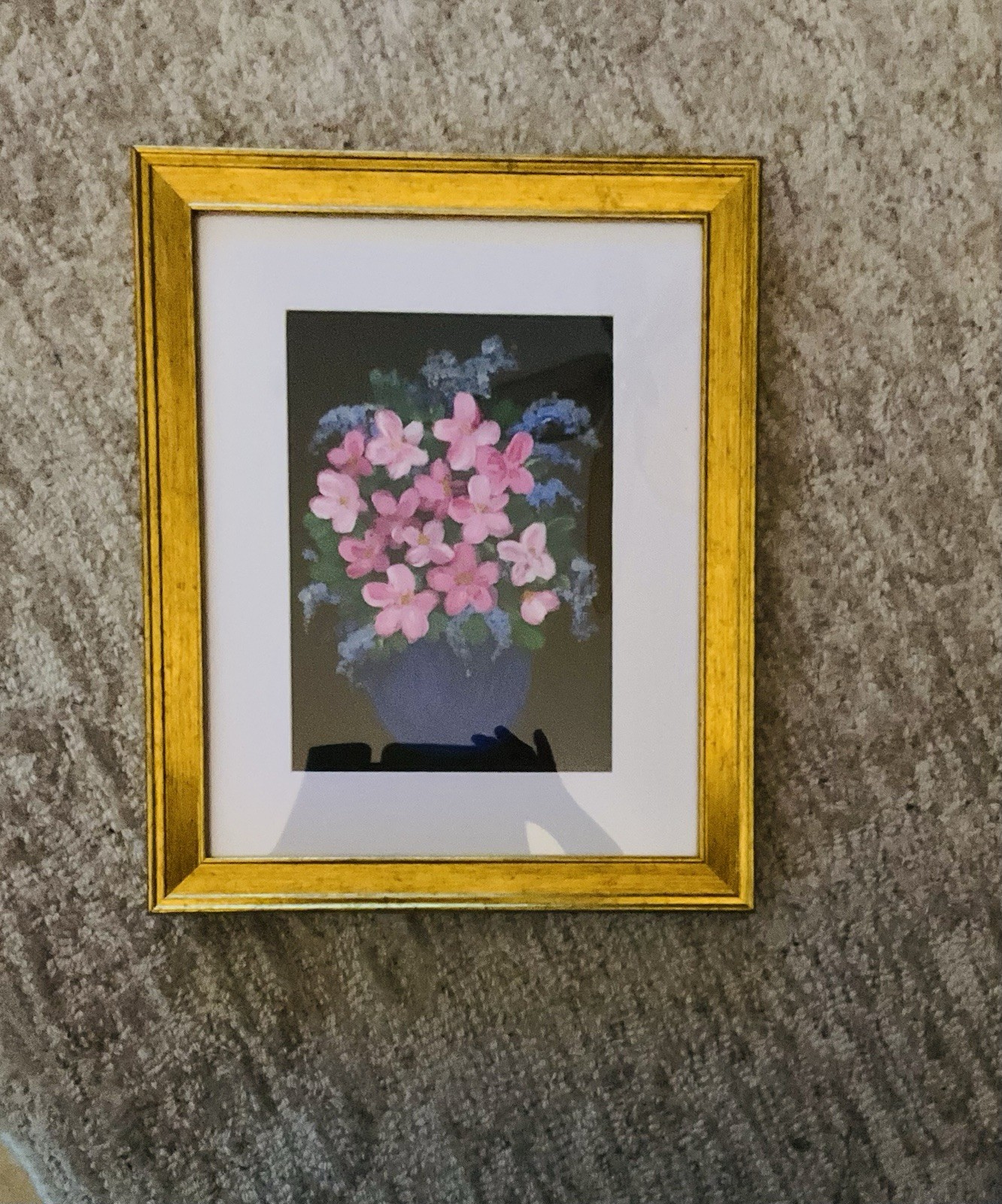 Original 10” X 12” Framed Spring Flowers Painted On Canvas . Signed