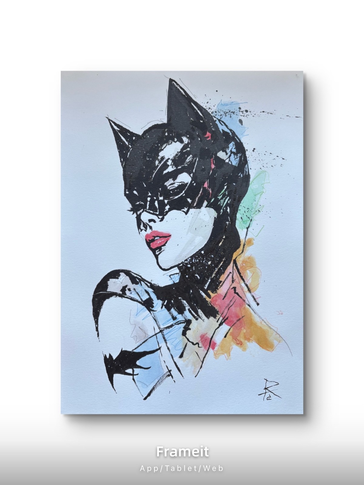 Catwoman 11×15 Original Watercolor & Ink Portrait Painting Pop Art Fashion