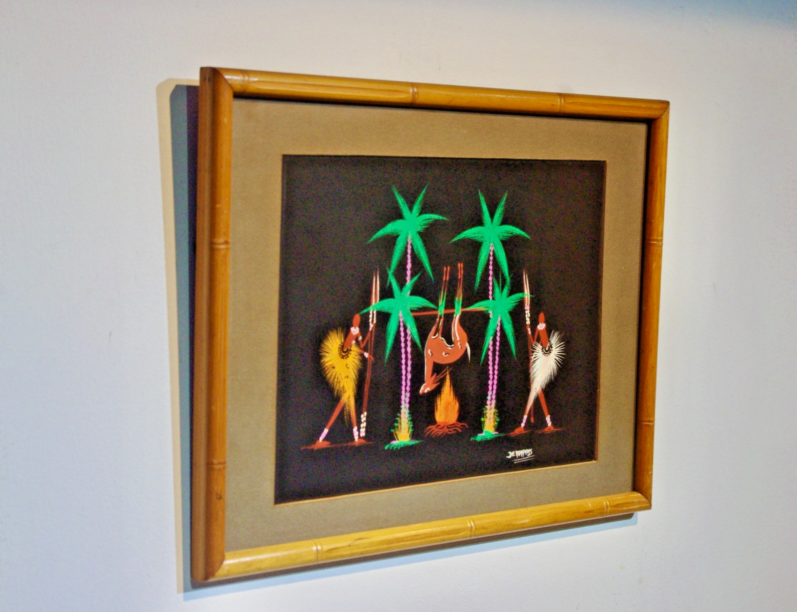 Vintage African Folk Art- Framed Signed De Noppens- Tribal Village LifeC1950s