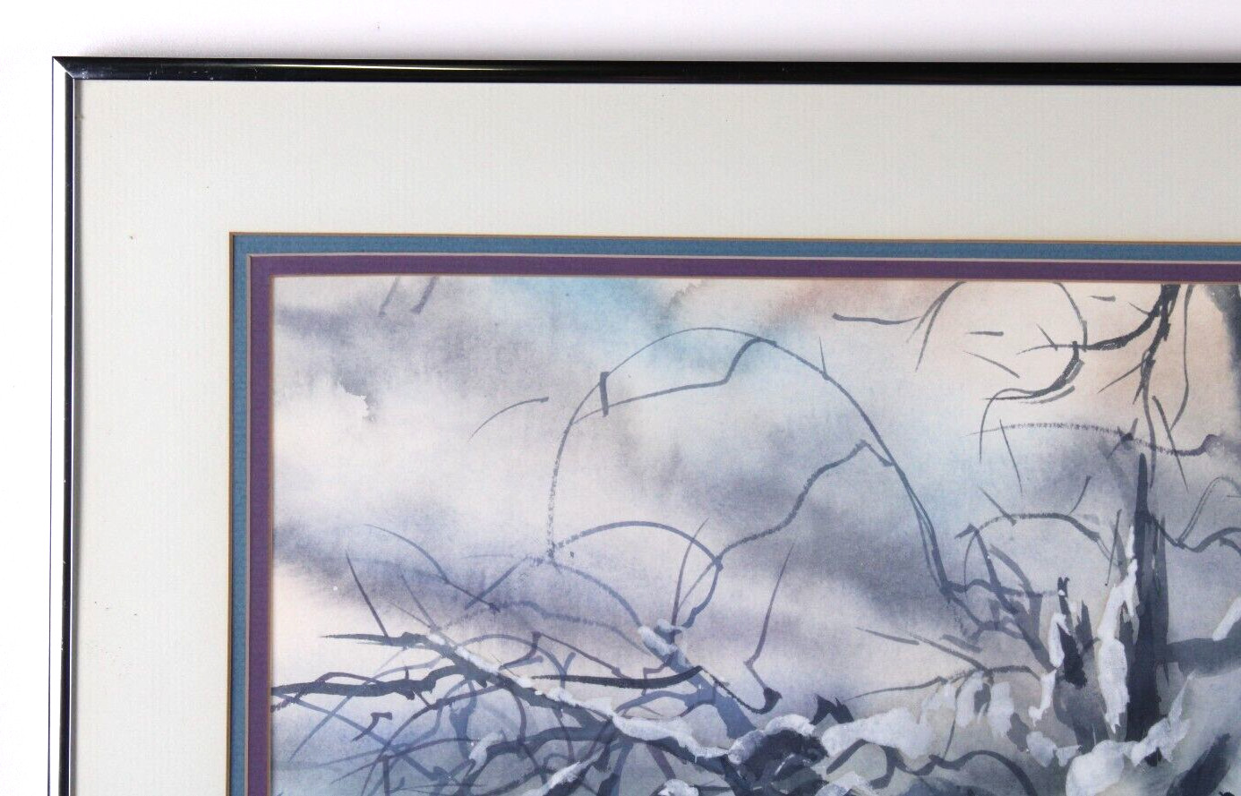 Landscape Winter Scene With Snow Watercolor Painting Signed Illegible 1984