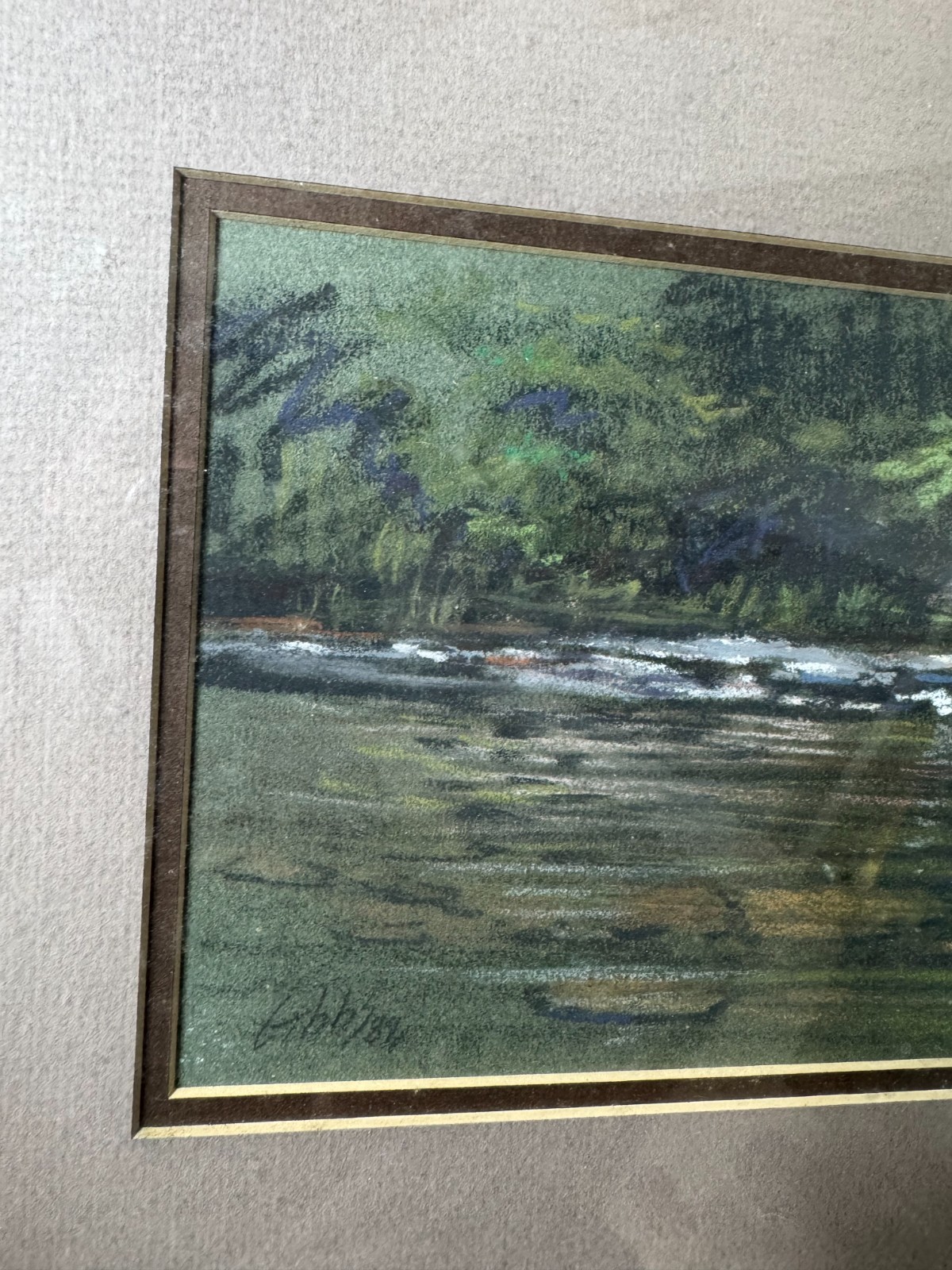 Gibbs 1988 «River Landscape Scene» Pastel Painting – Signed And Framed