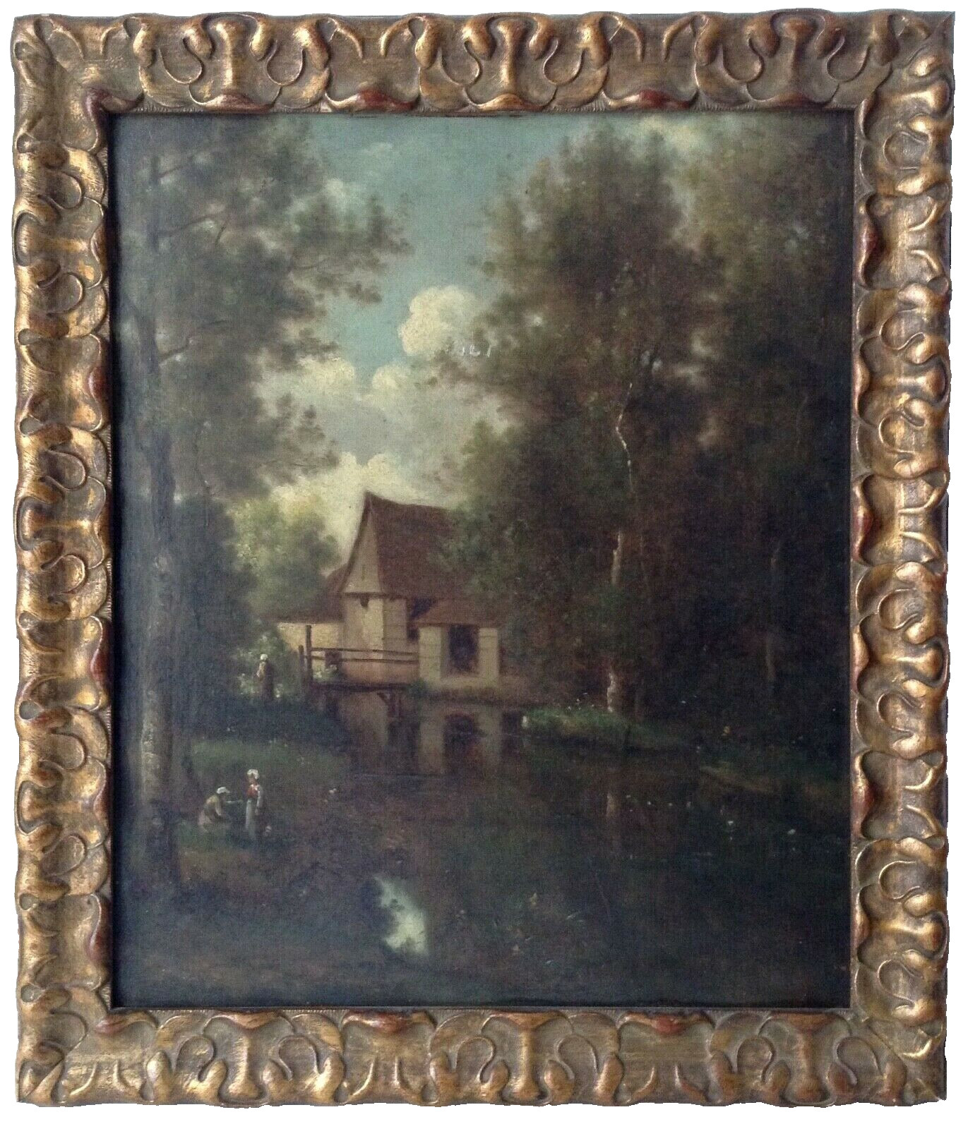 19th Century Andre Julien PREVOST Signed Pupil of COROT Women River Oil on Panel