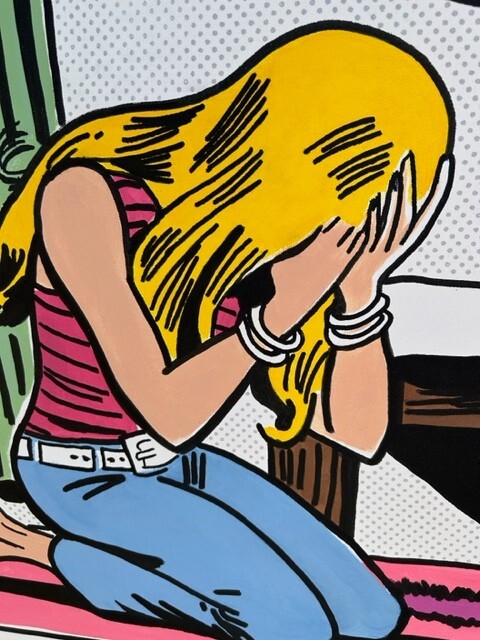 «Wasting My Life» Original Acrylic on Canvas Pop Art, Signed, Framed