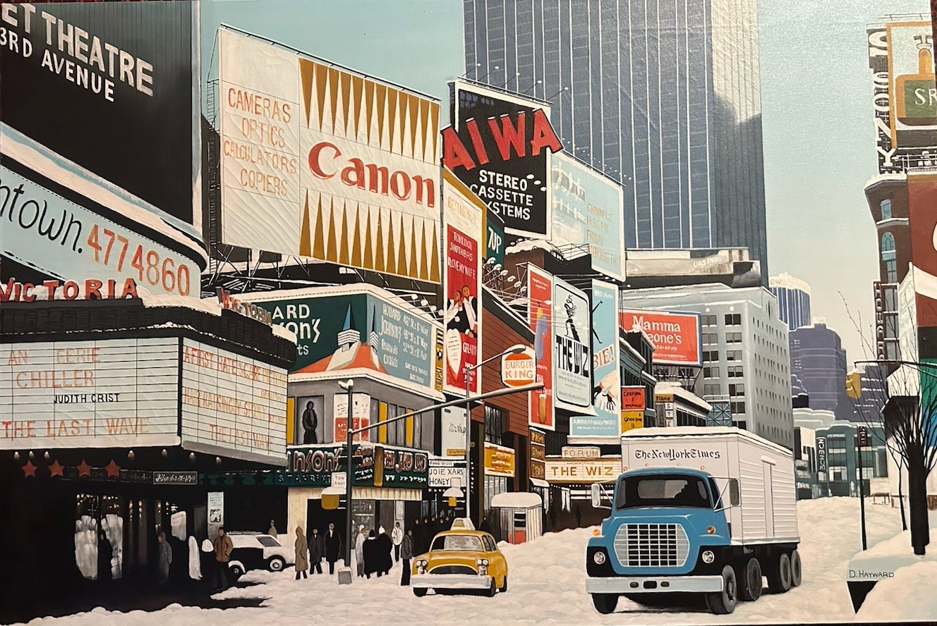 Original 1977 “TIMES SQUARE” NYC Oil/ Canvas Painting LISTED ARTIST D. Hayward