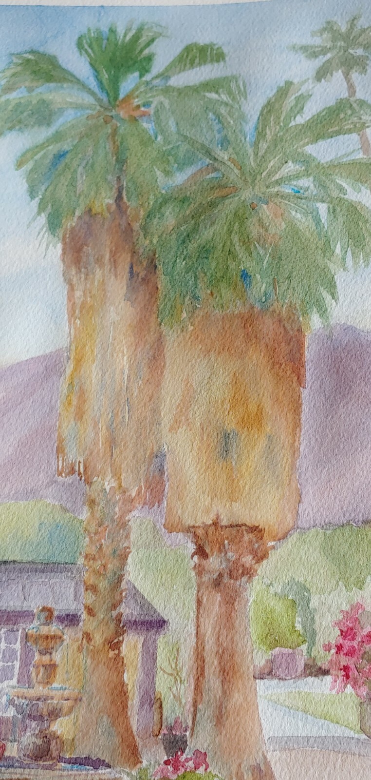 Lavender Bistro Palm Tree Original Watercolor RAMfish Artist La Quinta 9″ X 12″