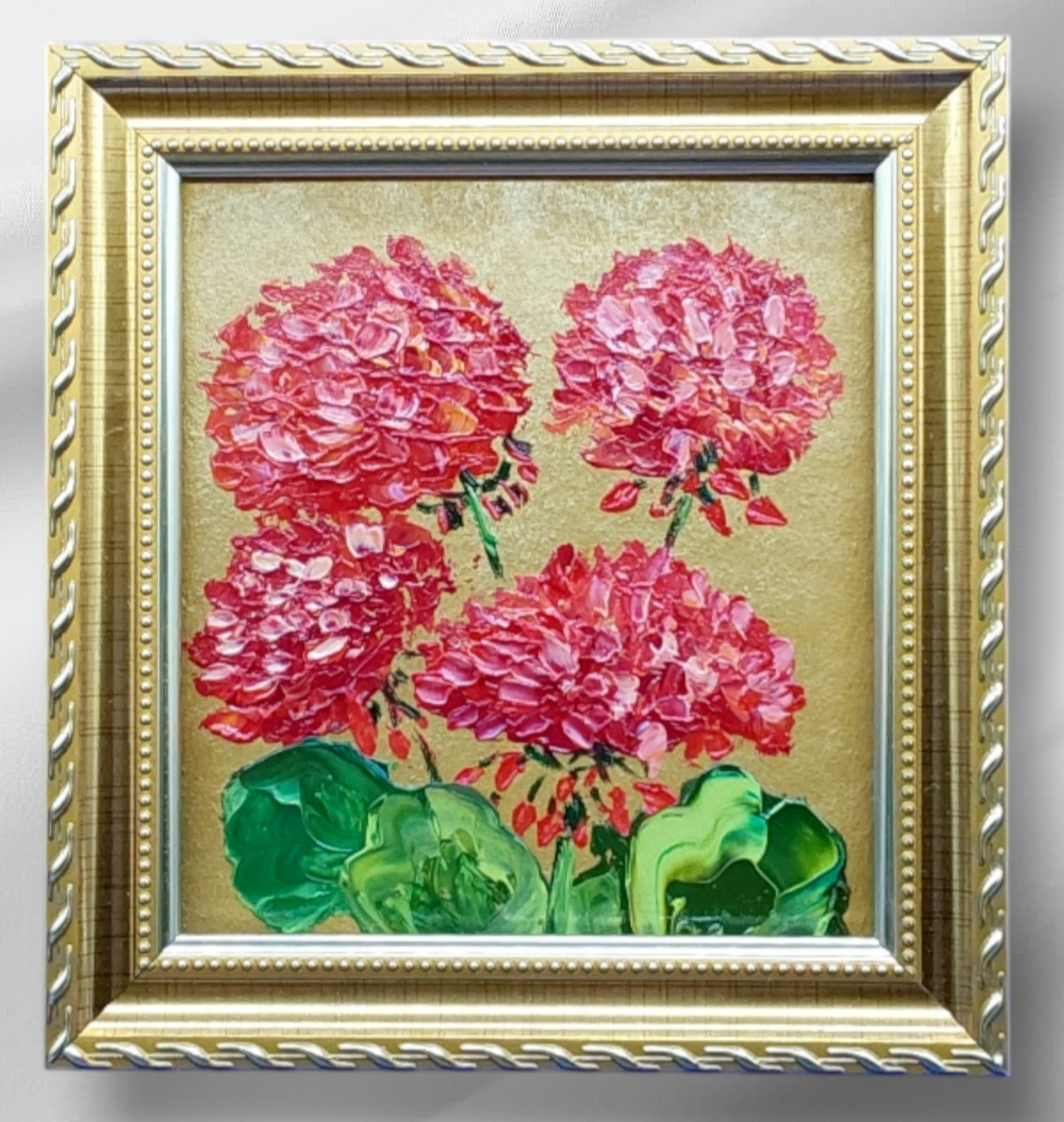 Geranium 2 Original Oil Painting Flowers Gift for mom Handmade Wall Art ooak