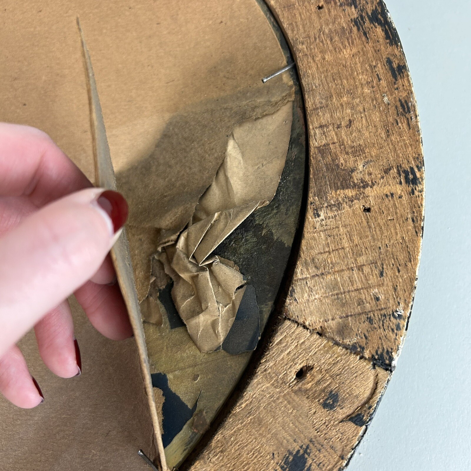 Antique Oval Wood Frame Reverse Painting Convex Farm New Jersey Bubble Glass VTG