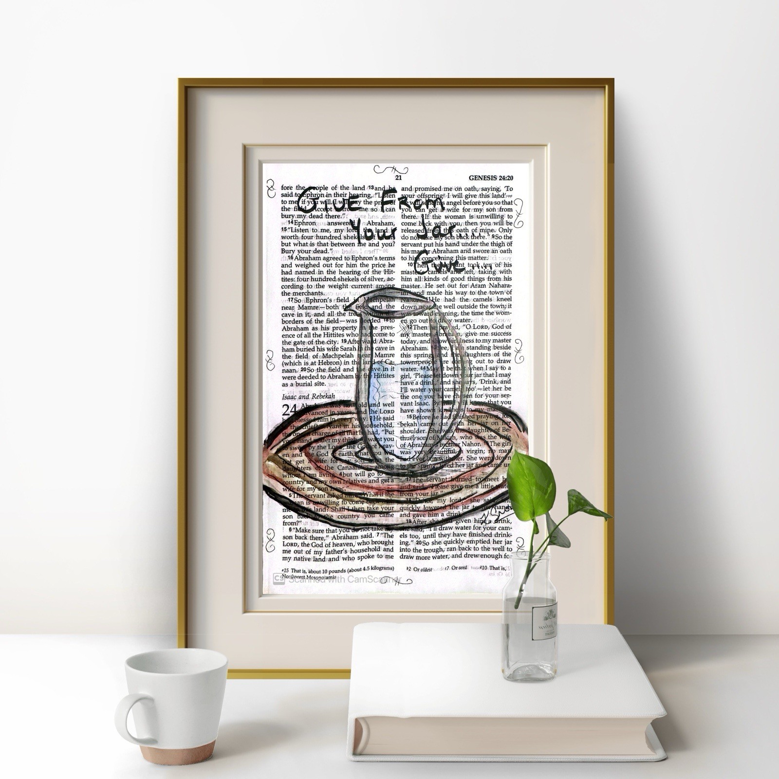 Original Art «Give From Your Jar» 5.25 x 8.25 Bible Page Inspirational Wall Art