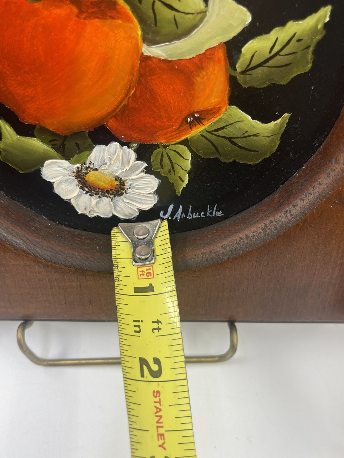 VTG Still Life Hand painted Pears Apples Daisy Hand Carved Frames Miniatures