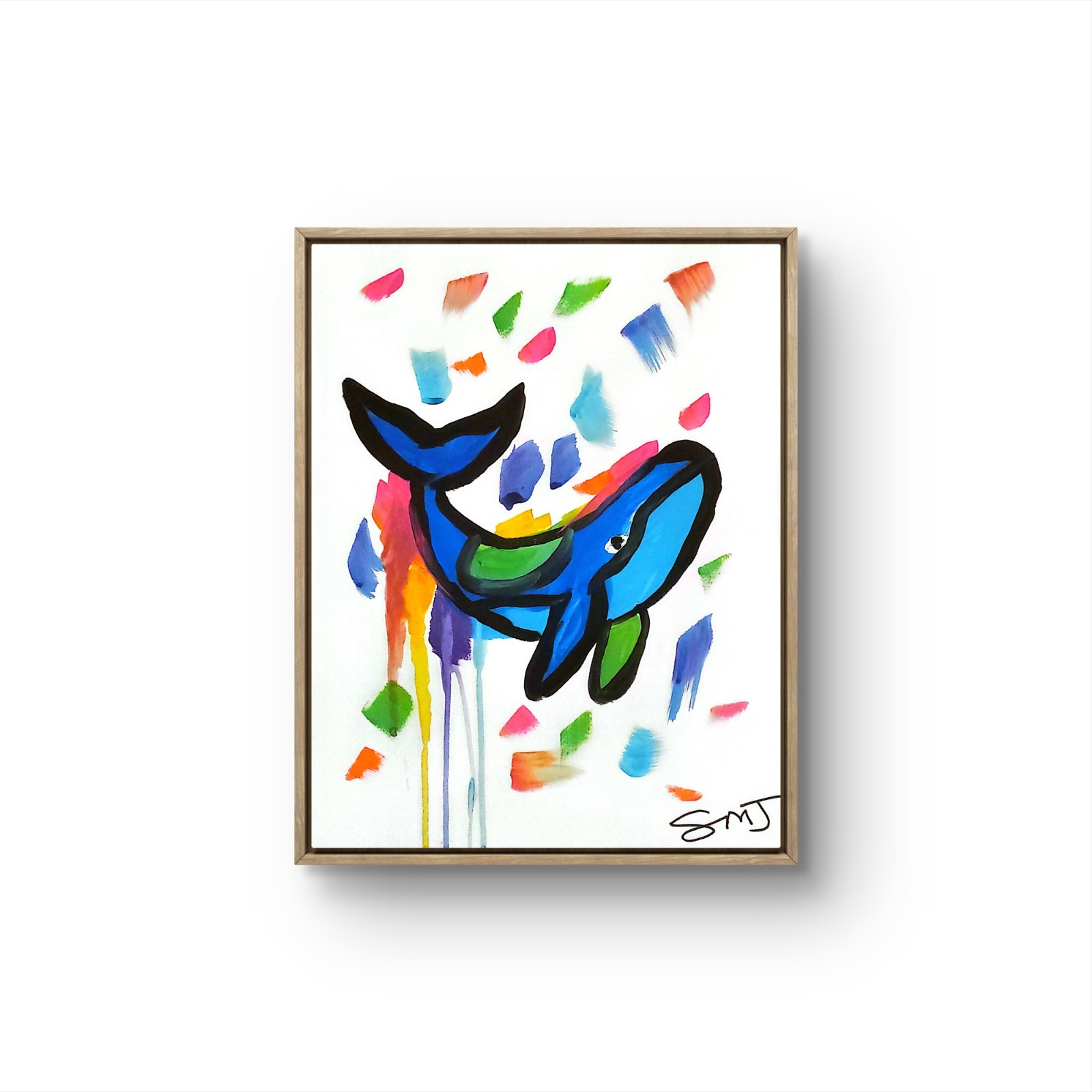 JULIEN Original 11X14 Unique HAPPY WHALE Abstract Expressionism Wall Art PAPER