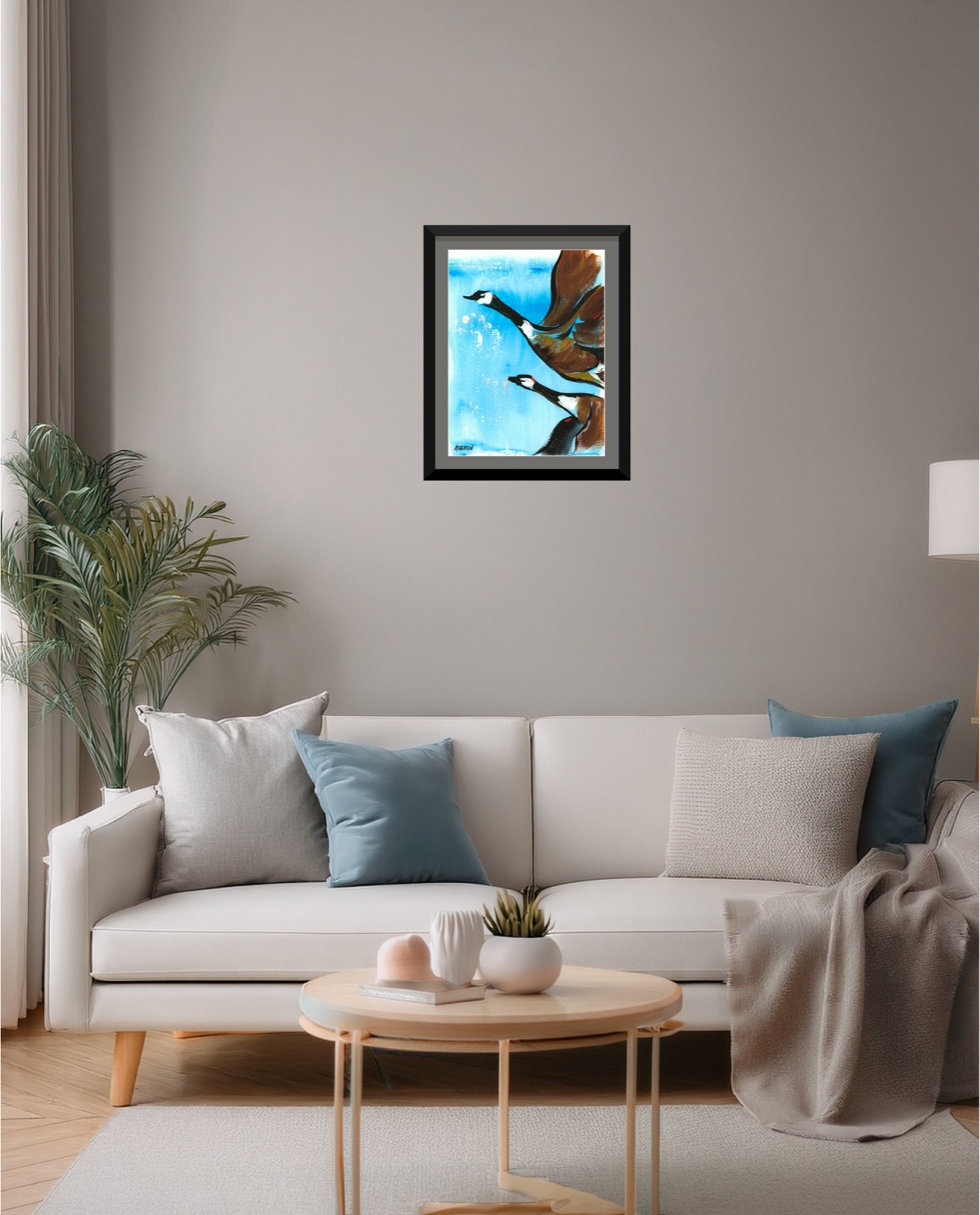 Atherton 9×12 Original Abstract loose Acrylic Painting «Pair of Geese 2» signed