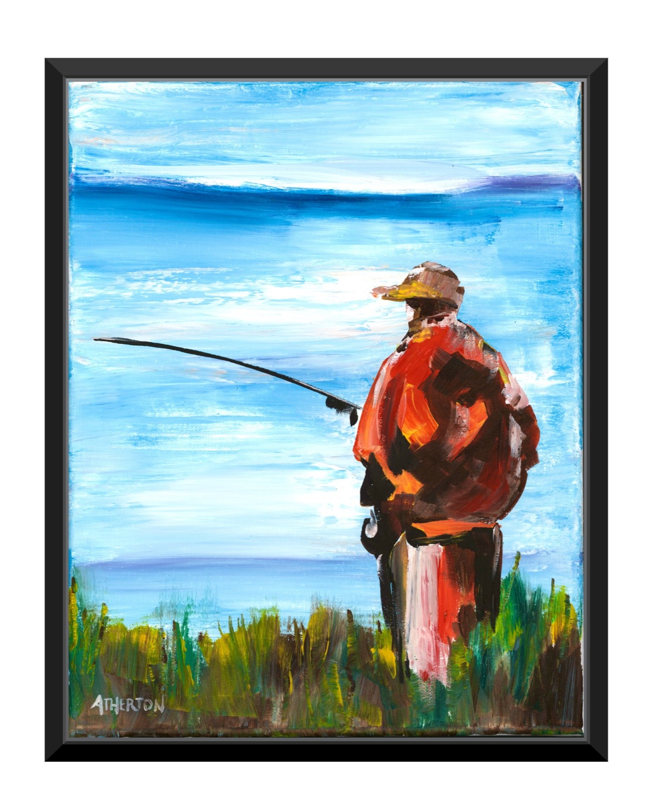 11×14 Fly Fishing at Dawn Original Painting Angler Lake Art Outdoor Sporting
