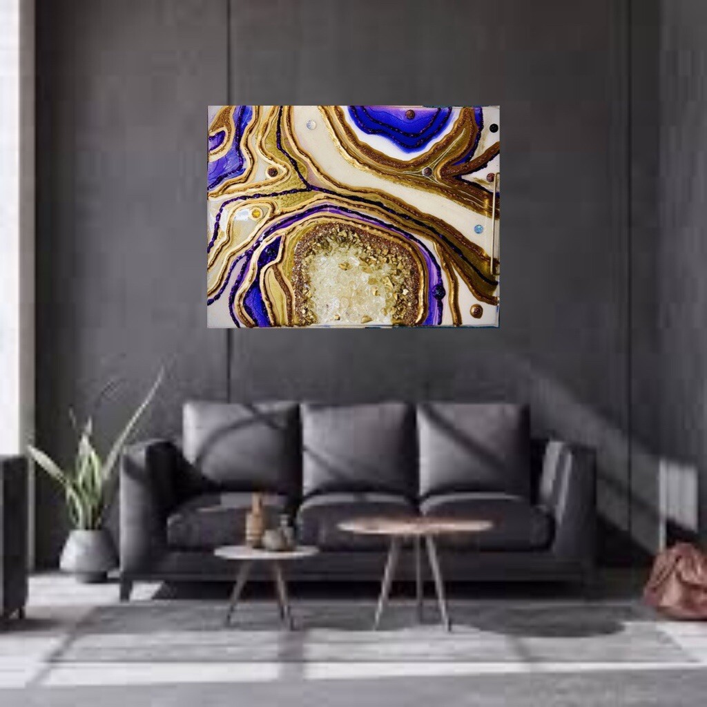 purple and gold resin geode resin wall art