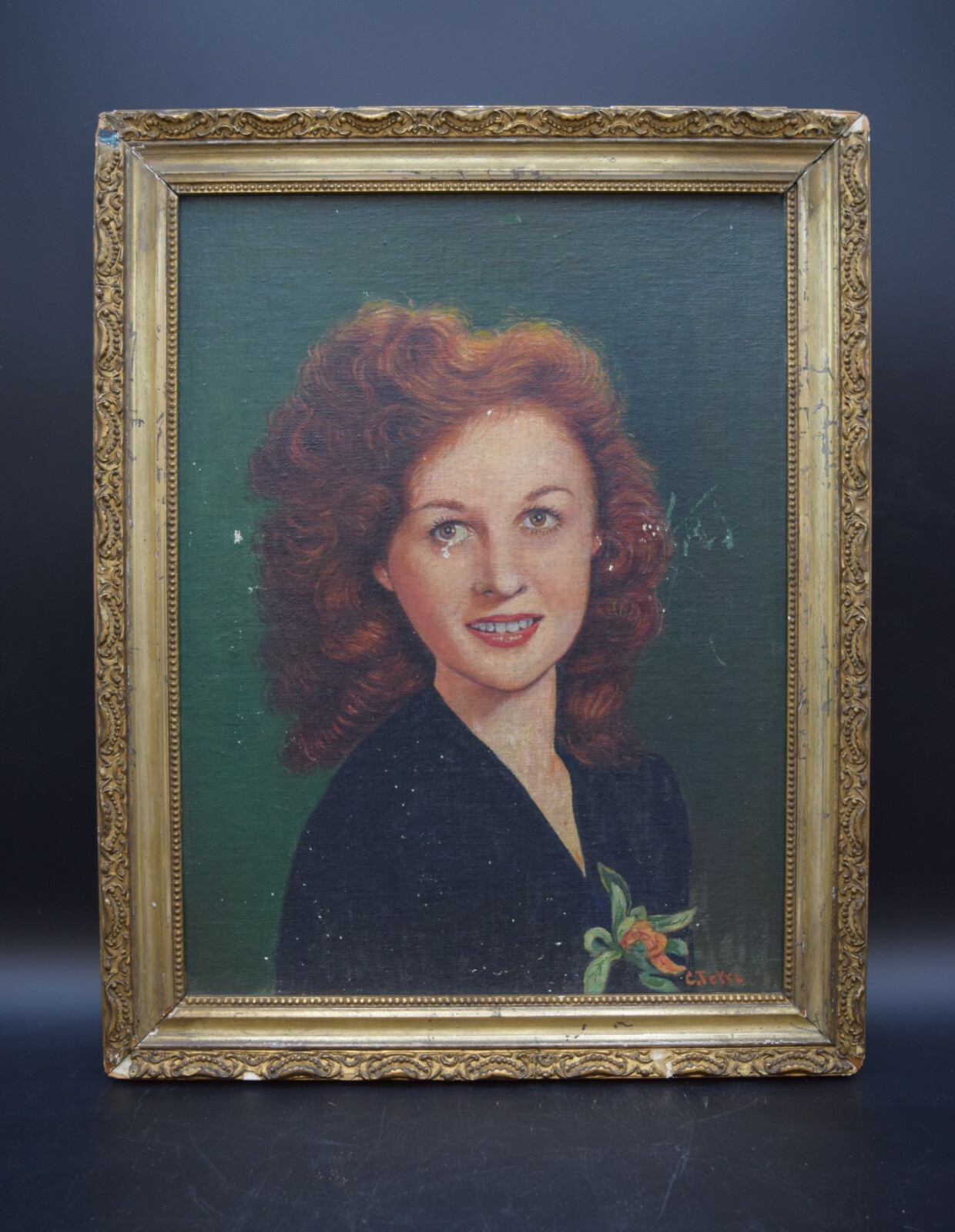 Framed Oil Painting on a Canvas Panel of a Woman 14 5/8″ x 18 1/2″ (CU#873)