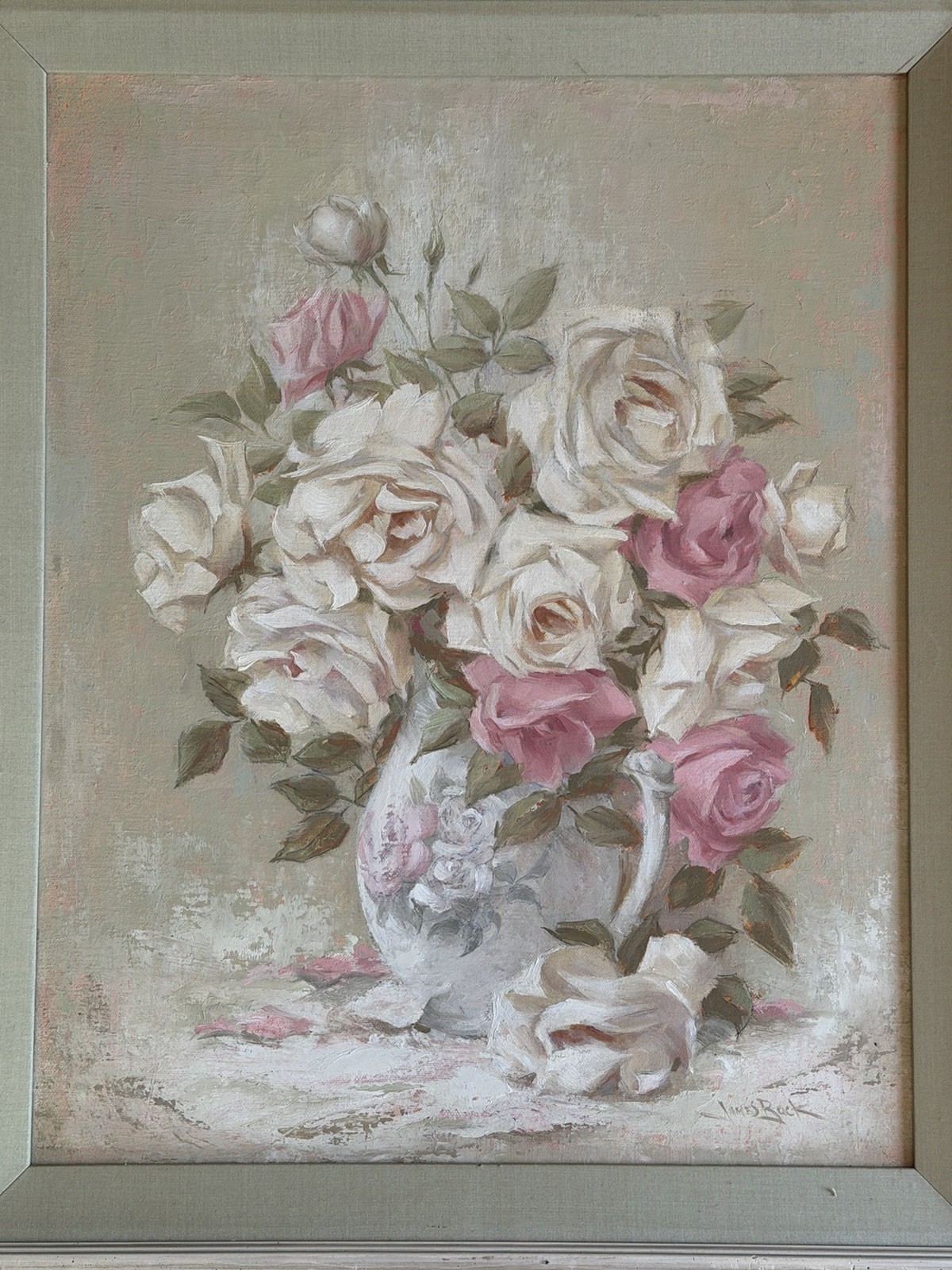 SHABBY CHIC ROSES IMPRESSIONIST Original Oil Signed LISTED Artist James E Buck