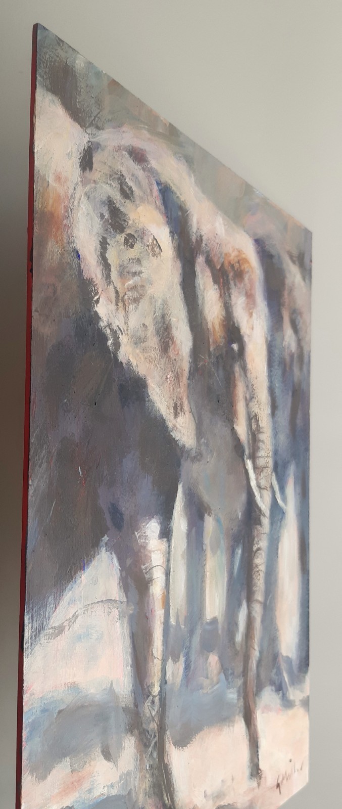 GERRY MILLER -. Unique. Artwork.»Elephant». Acrylic paint on board.30x40cm-