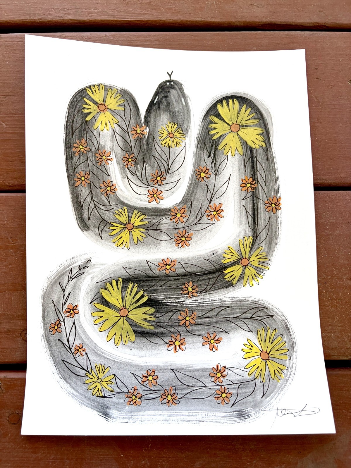 Original Brushstroke Snake 5 Painting By Alannah Dyer- Acrylic 9×12 in. Animals