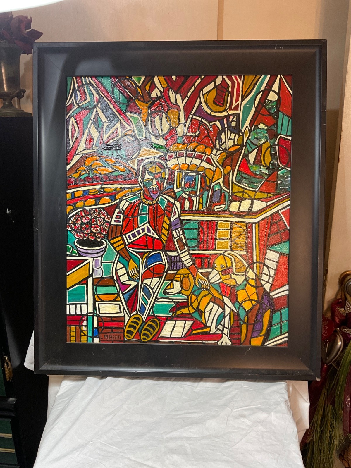 L. MASON CITY LIFE AFRICAN AMERICAN ORIGINAL Acrylic, Oil CANVAS PAINTING SIGN
