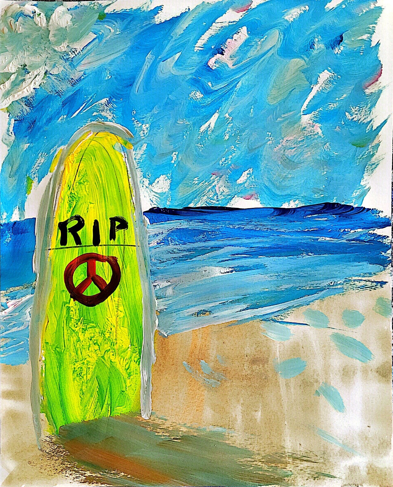 Surfers’ Graveyard Abstract Expressionist Original Gallery Paper Painting 11×14